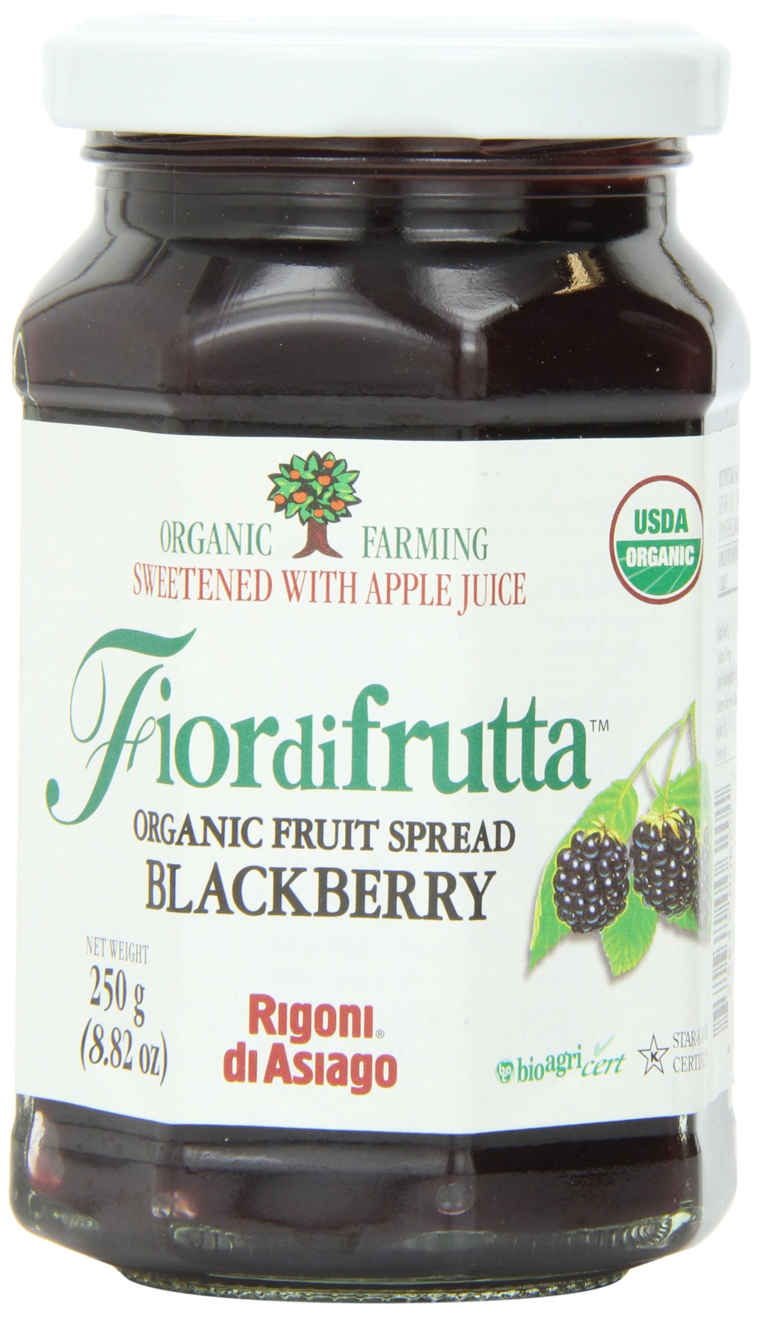 Organic Blackberry Fruit Spread by Rigoni Di Asiago - Fiordifrutta 8.82oz Jar | Gluten-Free, Non-GMO Jam for Breakfast Toast, Yogurt & Desserts | Italian Artisan Preserves