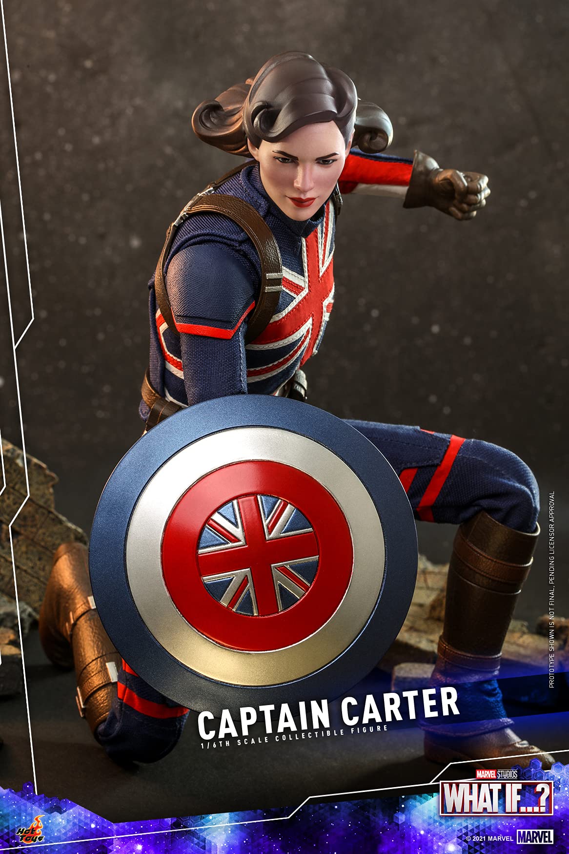 Hot Toys 1:6 Scale Captain Carter Action Figure from Marvel's What If...? Series - Collectible Blue Suit for Display & Cosplay