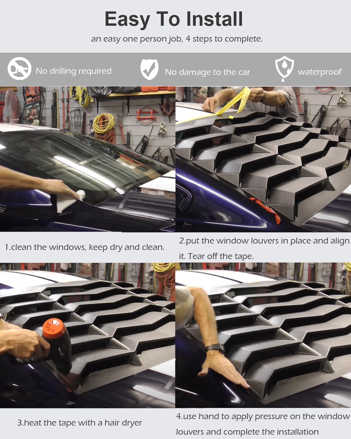 Dodge Charger Louvers Rear & Side Window Sun Shade Cover - Matte Black | Fits 2011-2024 Models (SXT, GT, R/T, Scat Pack, SRT Hellcat, Widebody, Redeye, Daytona) | UV Protection & Stylish Upgrade for Hot Climates & Car Shows