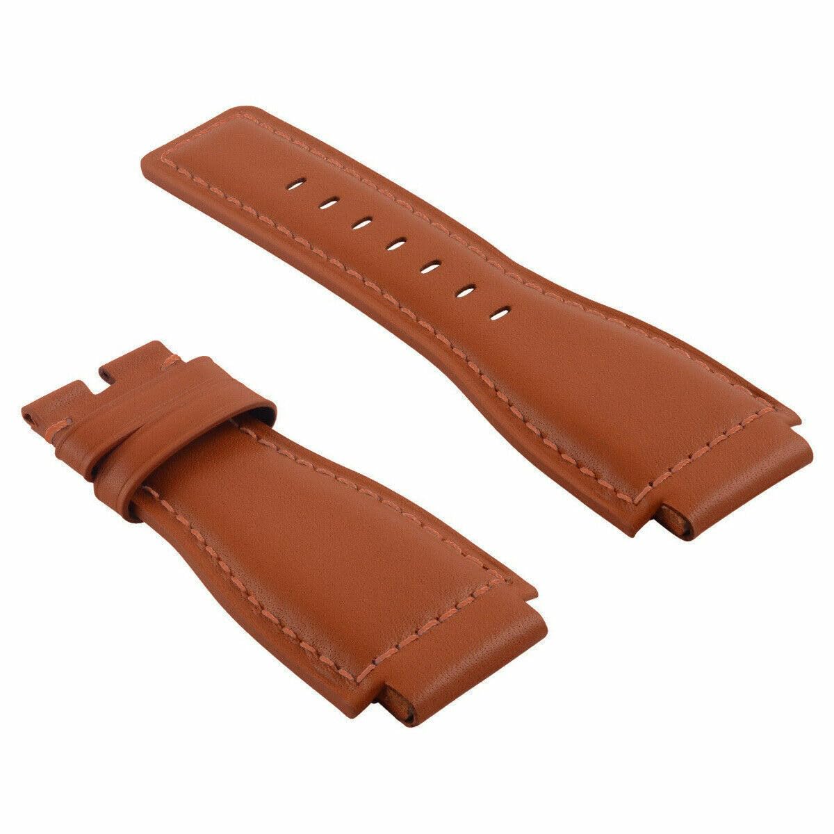 24mm Leather Watch Band for Bell & Ross BR-01-03 - Orange Strap for Casual & Dress Watches