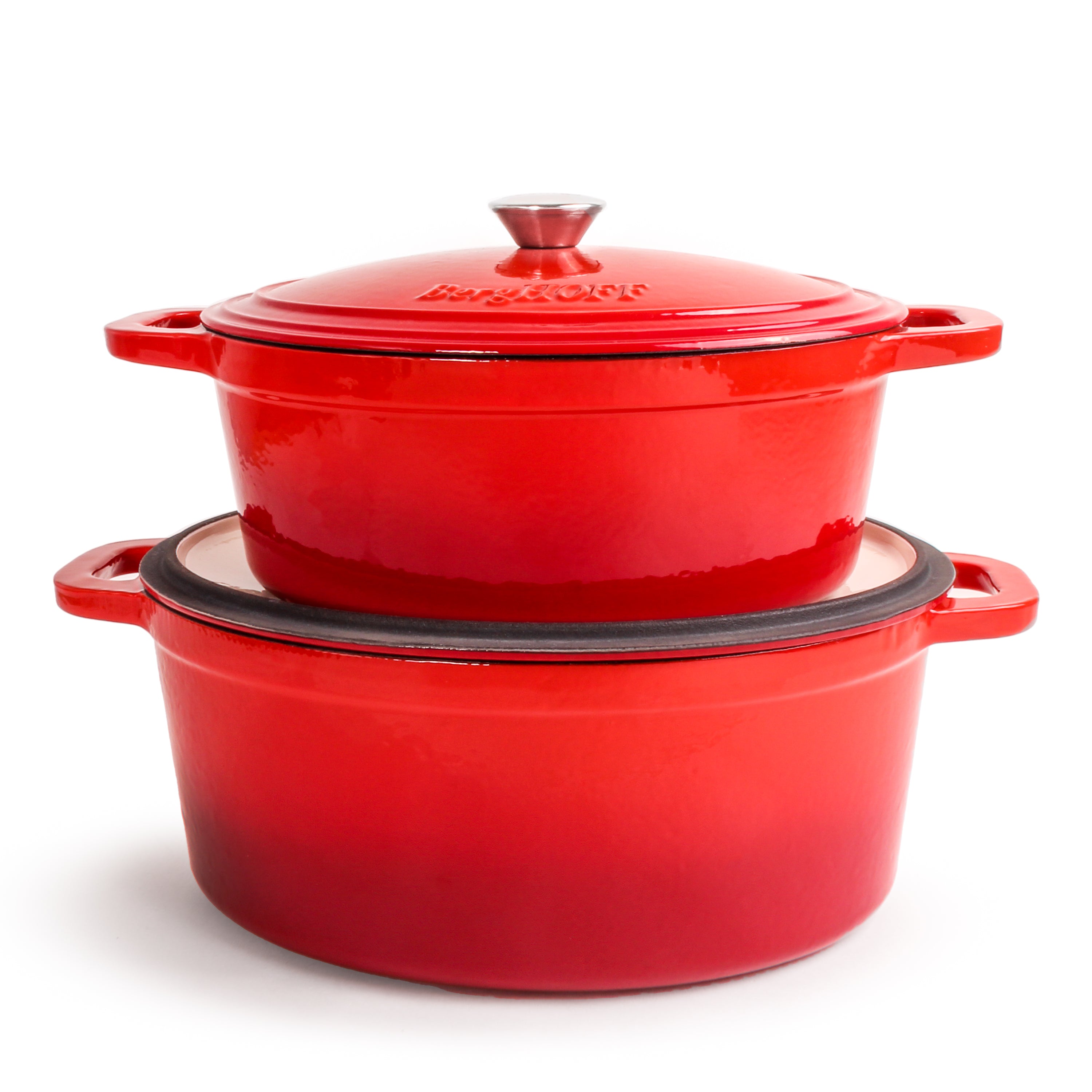 BergHOFF Neo 9-Piece Cast Iron Cookware Set in Red | Durable Non-Stick Kitchen Pots & Pans | Perfect for Stovetop, Oven & Outdoor Cooking
