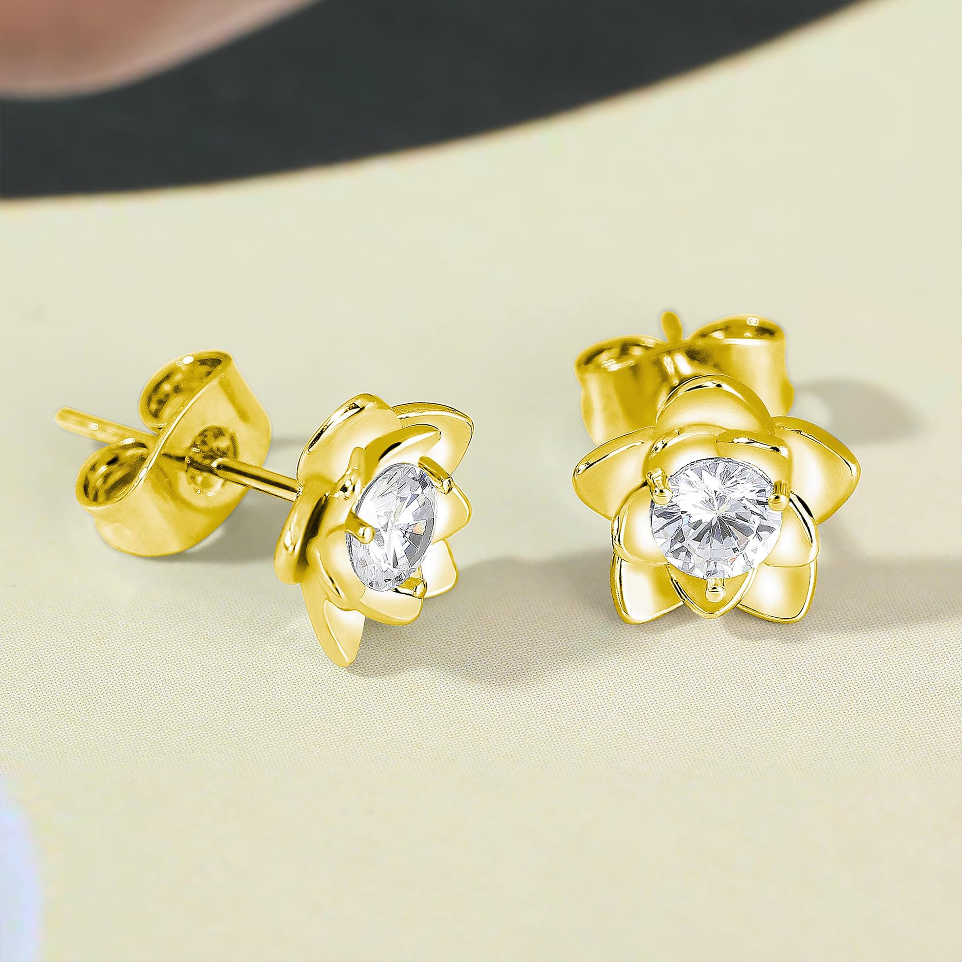 SOVESI Sterling Silver Stud Earrings for Women - Cubic Zirconia Flower Design, Hypoallergenic & White Gold Plated | Perfect for Everyday Wear, Gift Giving & Special Occasions