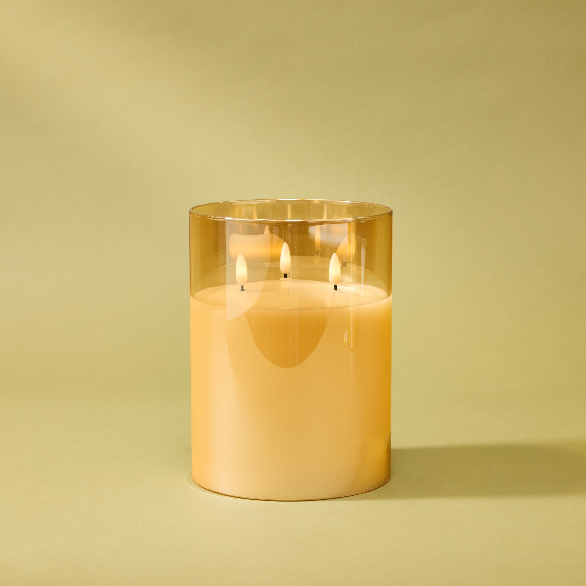 Amber Triflame LED Candle - 8 Inches Realistic Flameless Wax Candles with Remote Control & Timer, Perfect for Home Decor, Wedding Centerpieces, and Romantic Dinner Ambiance