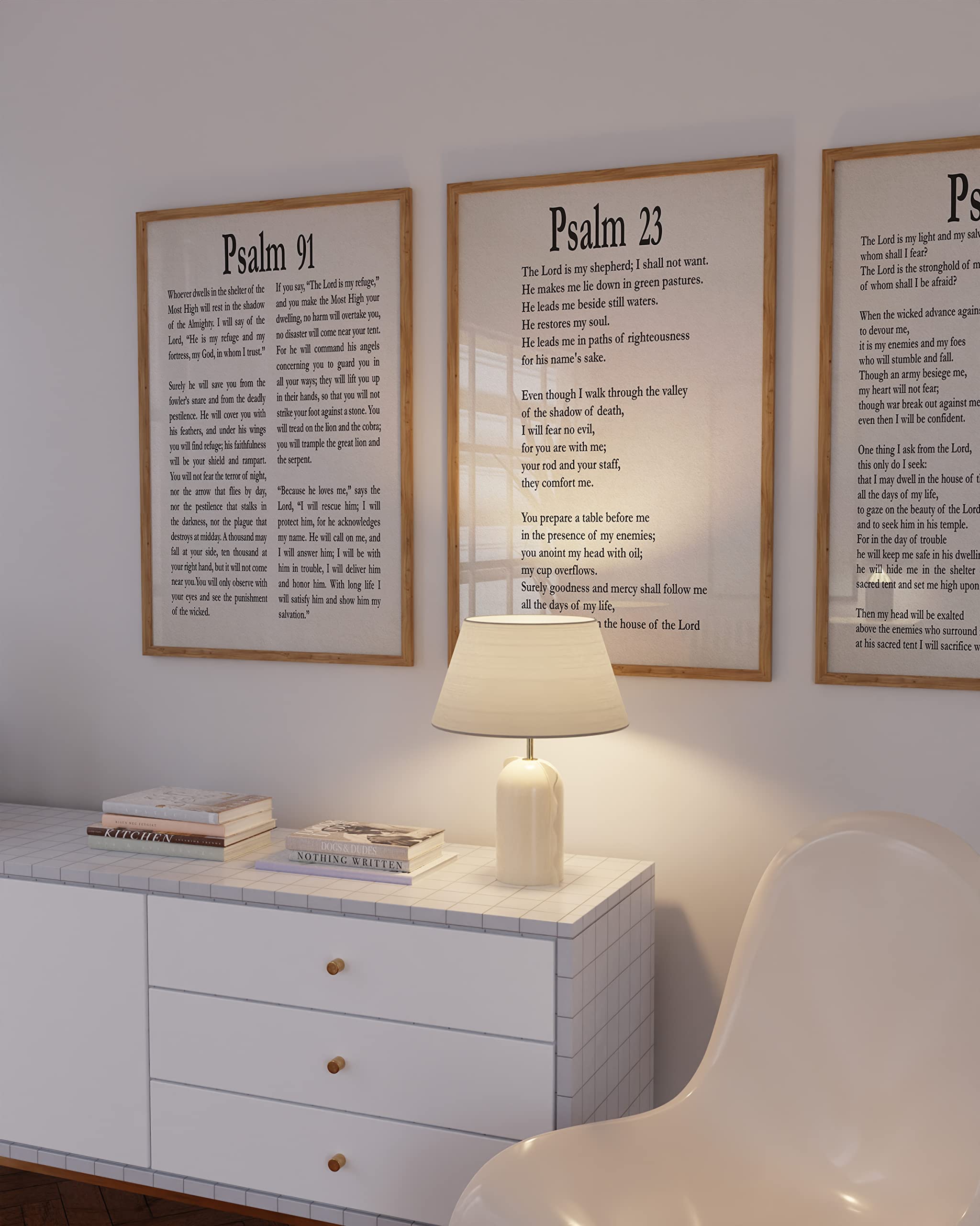 Psalm 91:23 & Psalm 27 Scripture Bible Verse Wall Art - 12x16 Inch Christian Home Decor, Ready to Frame Bible Quote Prints, Spiritual Gifts for Housewarming & Religious Events - Perfect for Living Room, Bedroom & Church Decor