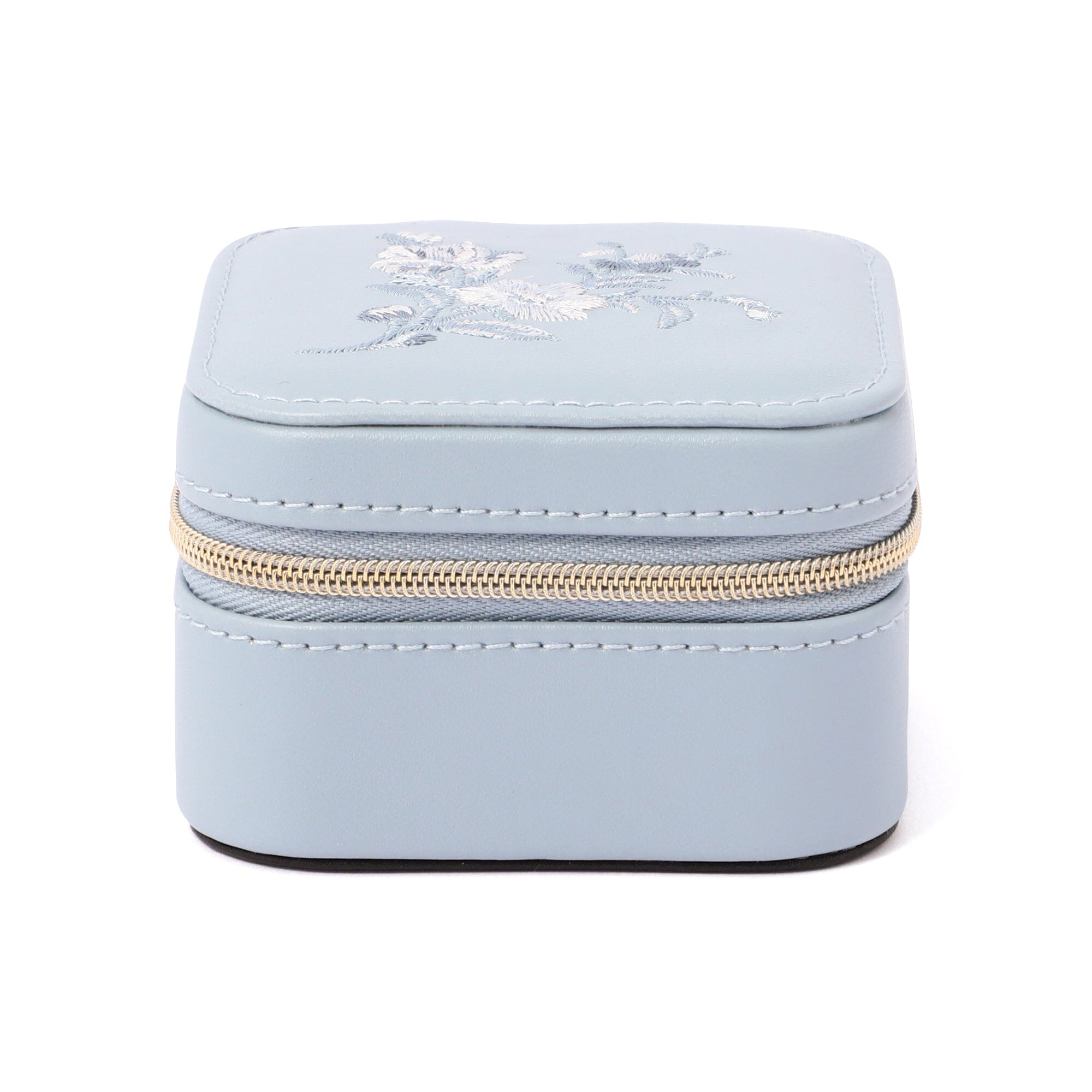Elegant Blue Embroidery Flower Travel Jewelry Box - Perfect for Organizing Necklaces, Rings & Earrings on Vacation