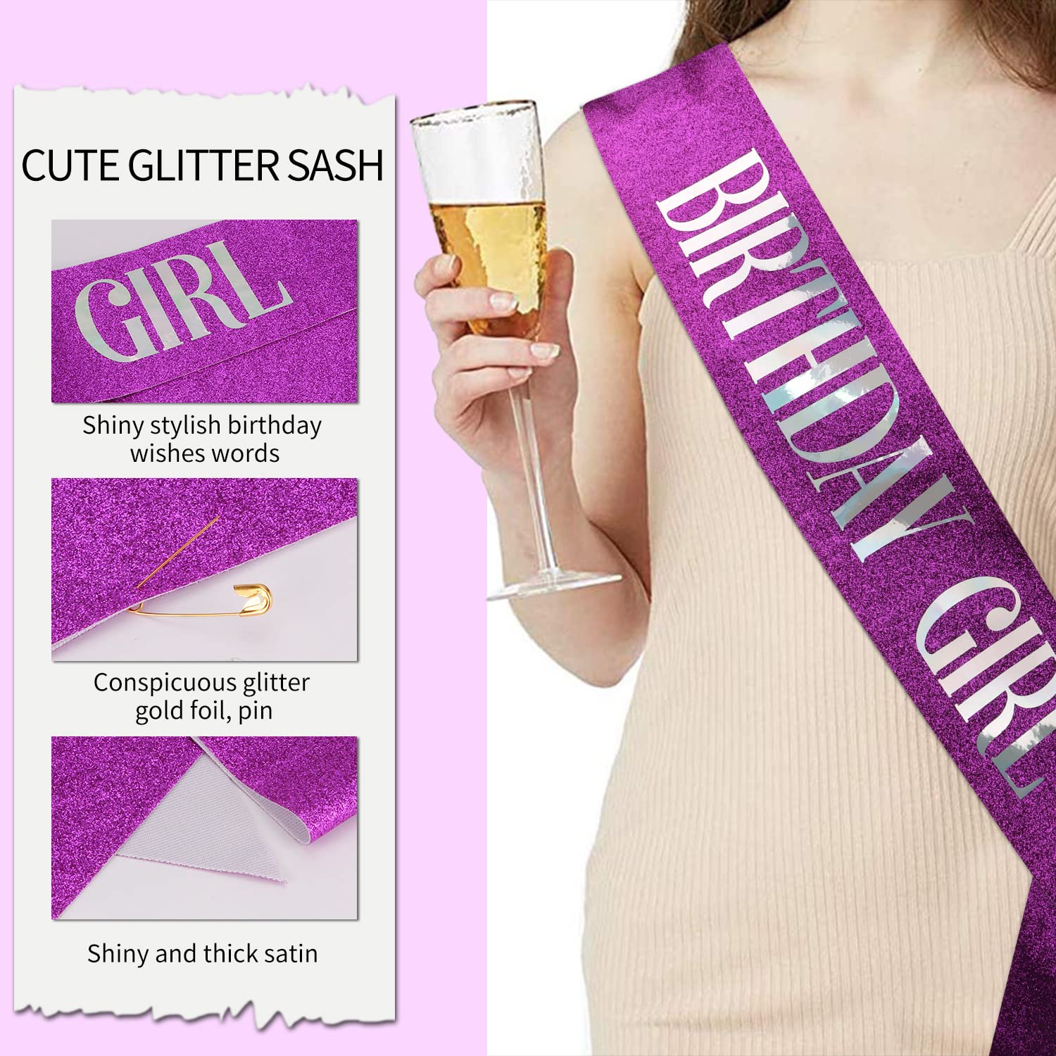 Elegant Purple Crystal Tiara & Birthday Girl Sash Set for Women - Sparkling Birthday Crown & Sash Combo for Women & Girls - Perfect Birthday Gift, Bridal Accessory & Wedding Party Decor - Great for Birthday Parties, Bachelorette Events & Special Celebrations