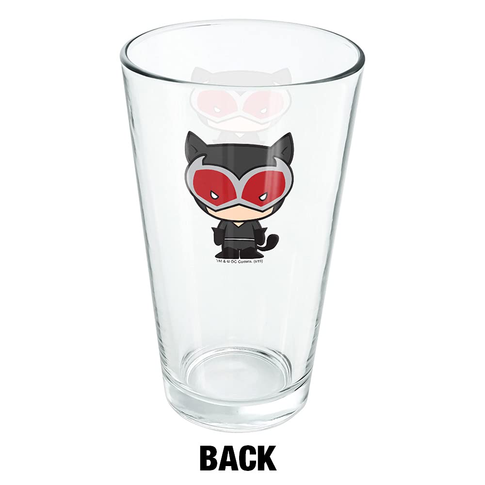 LOGOVISION Batman Catwoman Cute Chibi Character 16 oz Pint Glass - Tempered Licensed Printed Design - Perfect Fan Gift for Cold Beverages, Soda, Water - Ideal for Home Bars, Movie Nights & Superhero Themed Parties