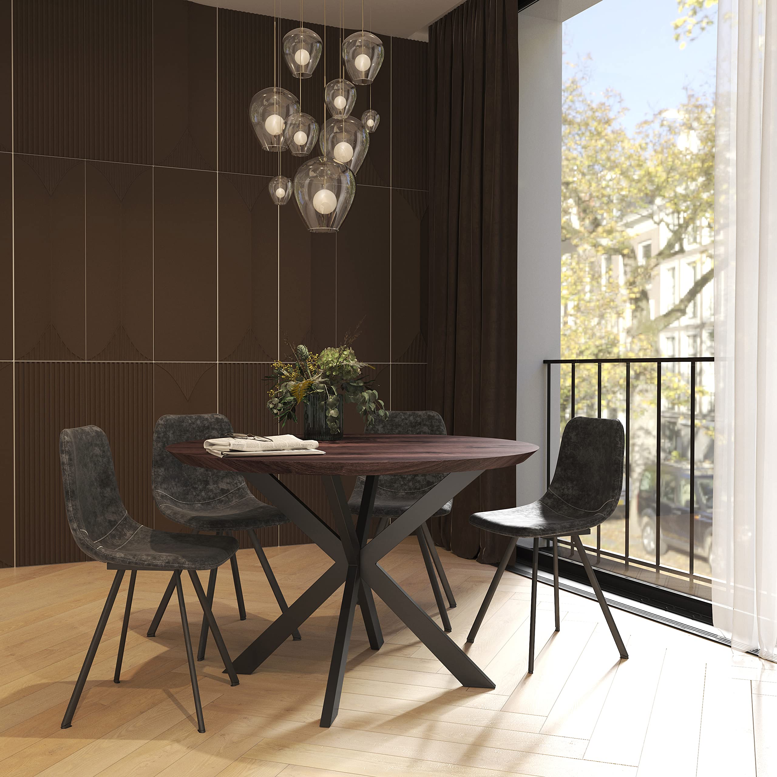 LeisureMod Dining Chair - Modern Upholstered Leather Accent Chair with Powder-Coated Metal Base, Grey Markley Series | Perfect for Dining Room, Living Room & Kitchen Decor