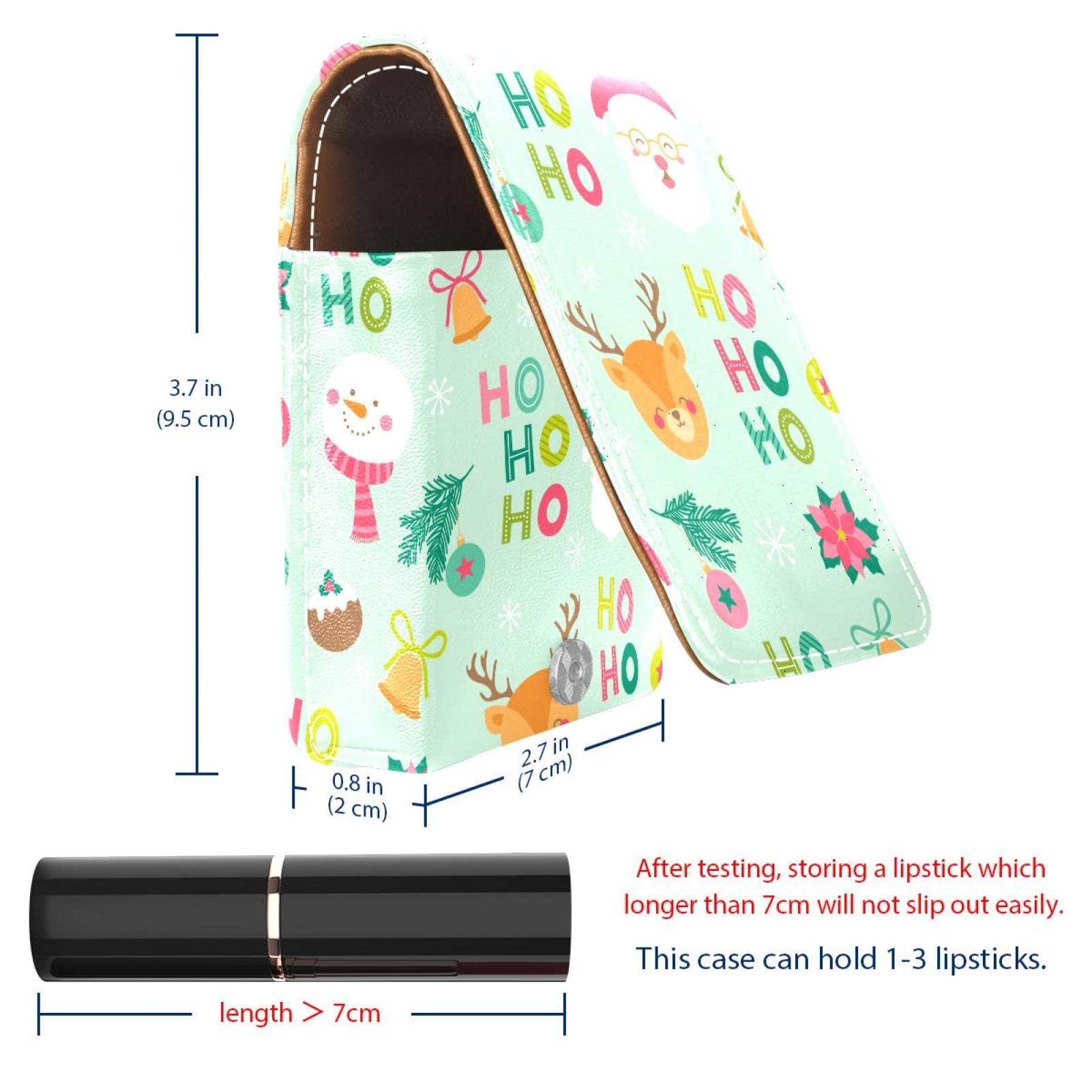 Personalized Lipstick Case - Portable Makeup Bag & Cosmetic Pouch Organizer for Lipsticks, Santa Christmas Elk Snowman Design - Perfect for Travel, Gifts & Holiday Makeup Storage