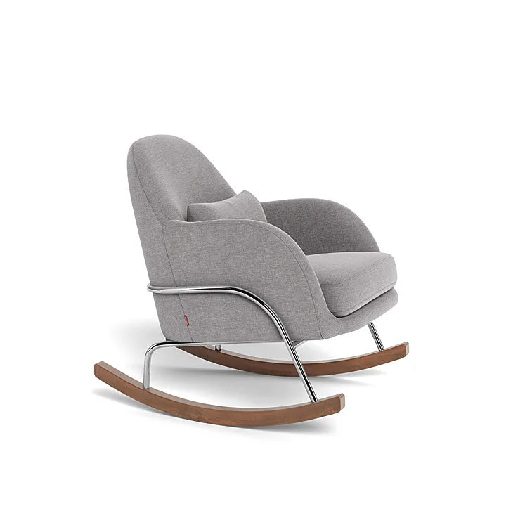Jackie Rocker Chair in Pebble Grey with Chrome/Walnut Base - Modern Nursery Rocking Chair for Baby Nursery, Living Room, or Bedroom