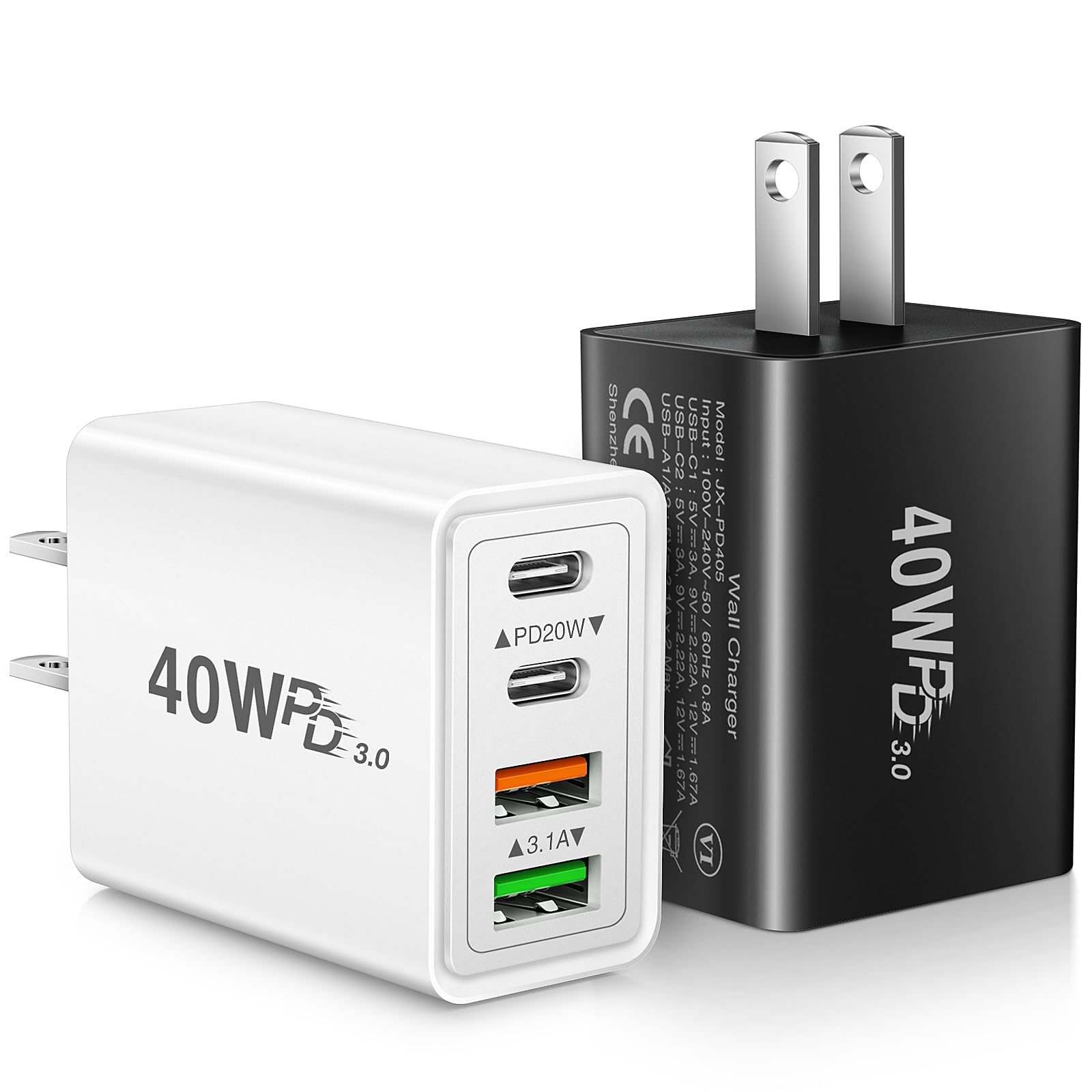 40W 4-Port USB C Fast Charger Block with PD & QC - Dual Port Wall Charger Adapter for iPhone 16/15/14/13/12/11 Pro Max/XS/XR/8/7 & Samsung Galaxy - Perfect for Travel, Office & Home Charging Multiple Devices Simultaneously