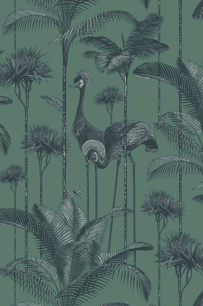 Divine Savages Crane Fonda Jade Green Wallpaper - Premium Peel & Stick Removable Wallpaper for Bedroom, Living Room, Nursery & Home Decor