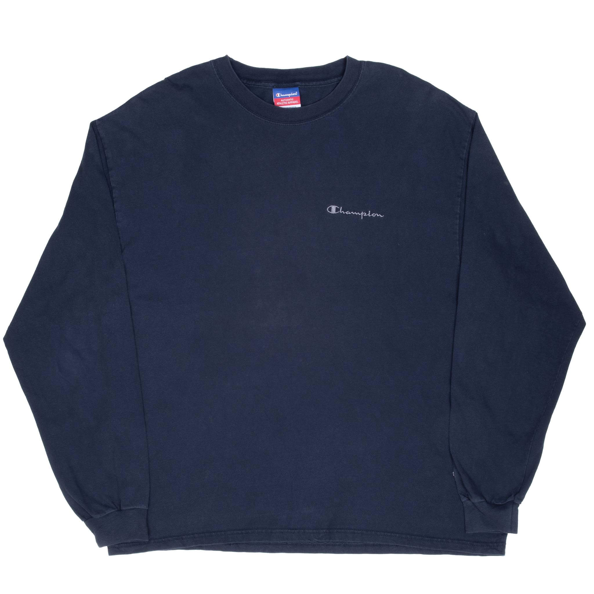 Vintage Champion Embroidered Long Sleeve Blue T-Shirt 2000s XL - Retro Streetwear for Men & Women - Perfect for Casual Wear, Gym, and Everyday Outfits