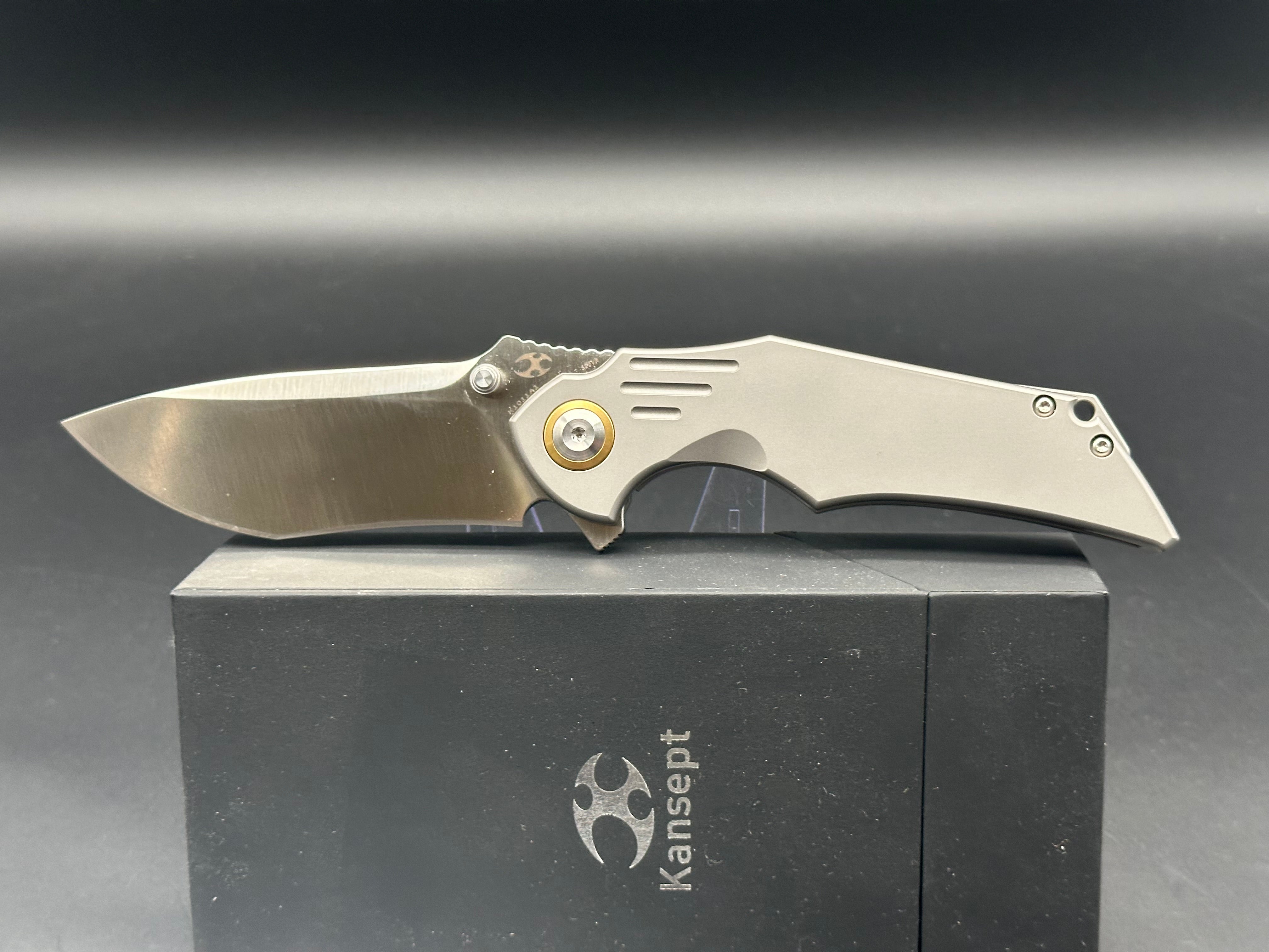 Kansept & Jelly Jerry Delta Silver Titanium Frame Knife - Premium EDC Folding Pocket Knife for Outdoor Camping, Hiking & Everyday Carry