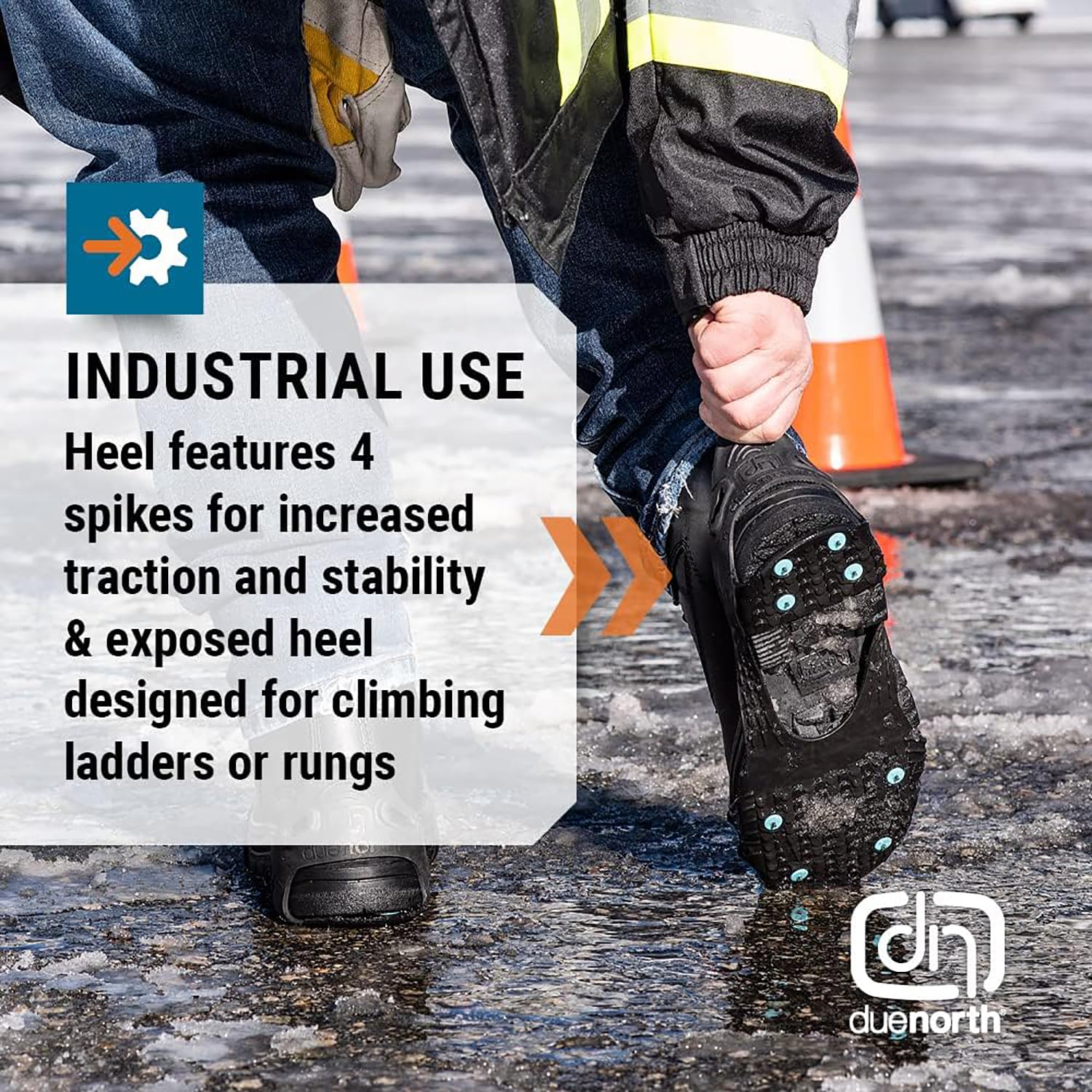 All-Purpose Industrial Ice Cleats for Men & Women - 16-Spike Traction Aids for Walking & Working on Snow & Ice - Perfect for Construction, Mail Delivery & Winter Hiking