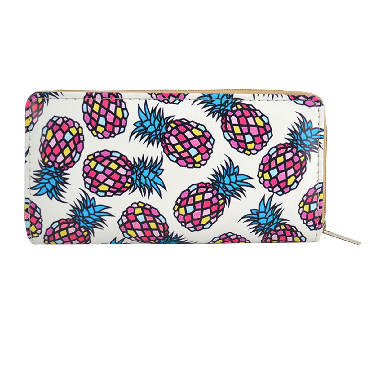 Mily Fashion Girls Pineapple Print Faux Leather Zipper Wallet - Long Phone Card Holder Clutch Purse for Teens & Women | Perfect for School, Travel & Everyday Use