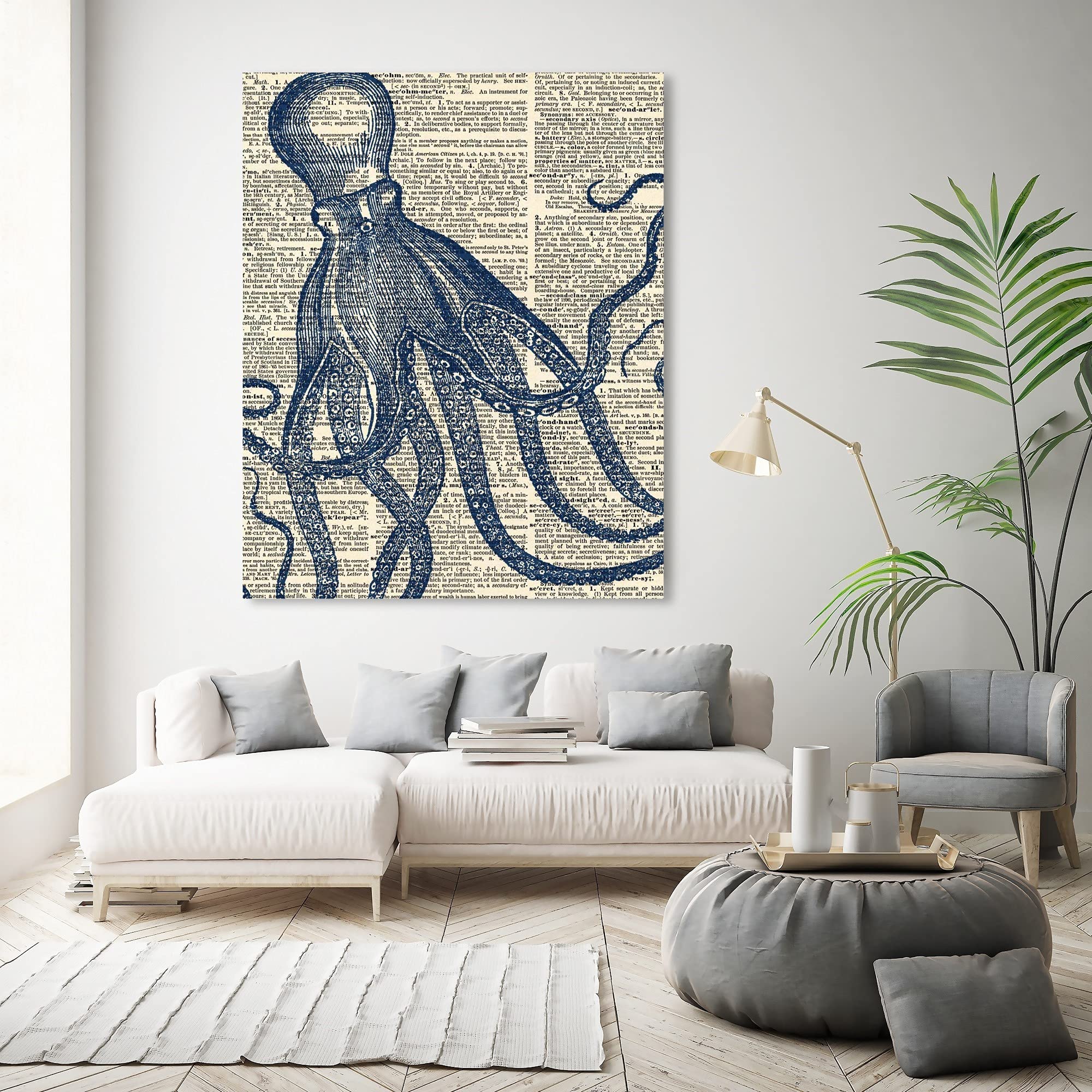 Oliver Gal Artist Co. Nautical Coastal Wall Art Canvas Print - Marine Life Octopus Dictionary Home Decor 36x45 Inches - Perfect for Beach House, Living Room & Office Decor
