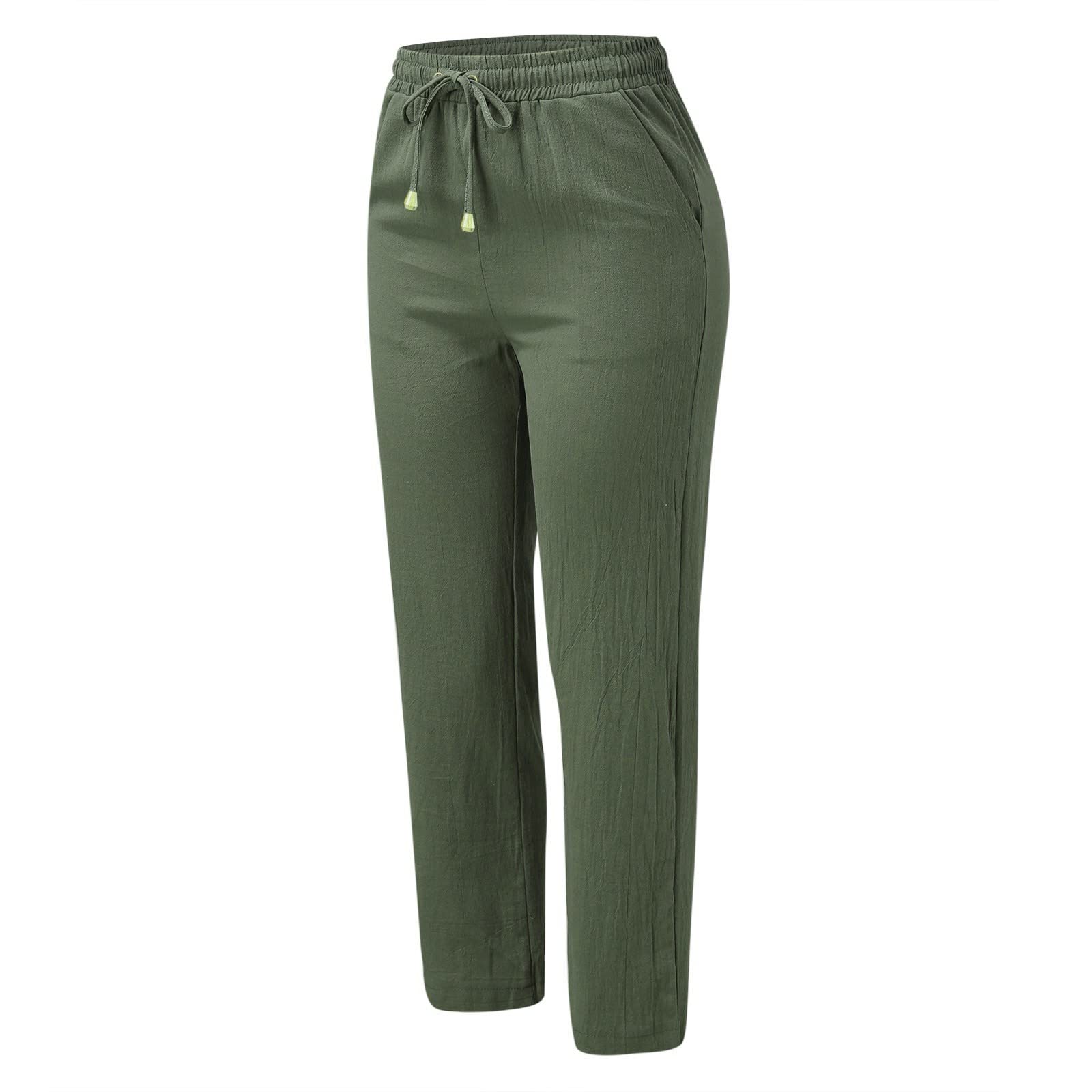 Women's High Waisted Linen Pants - Straight Leg Casual Drawstring Trousers with Pockets | Summer Beach Palazzo Pants for Travel, Yoga & Lounge Wear