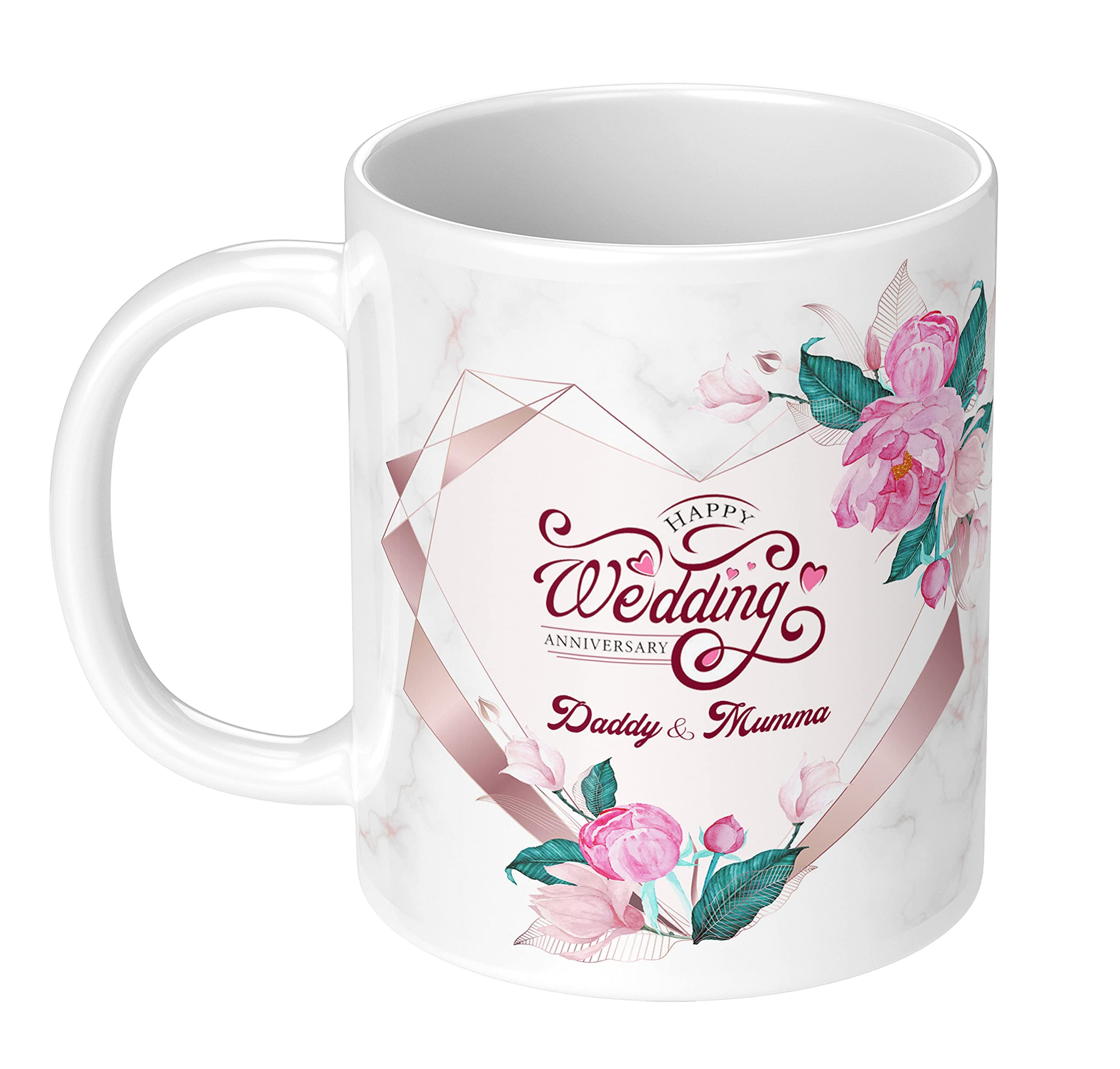 Happy Anniversary Printed Coffee Mug with Keychain - Best Gift for Mom & Dad, Mummy & Daddy, Maa & Papa Wedding Anniversary - HWAPFWMKV 64 - Perfect for Celebrating Love & Anniversaries at Home or Office