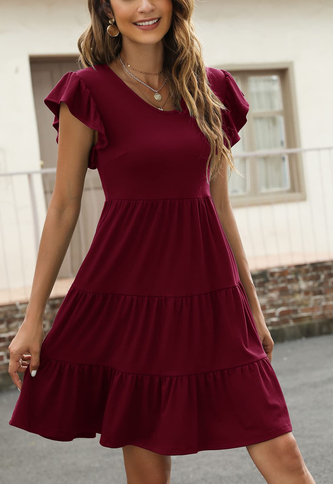Lyrur Women's Sundress - Cute Ruffle Sleeve Mini Tiered Babydoll Dress for Wedding Guest, Casual Beach & Summer Wear | Black Flowy Dress for Vacation, Party & Outdoor Activities