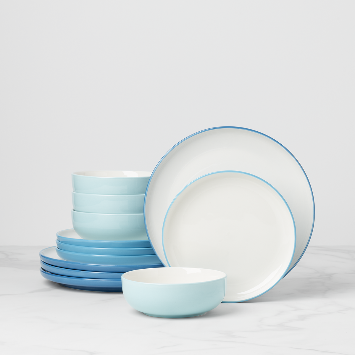 24-Piece Turquoise Dinnerware Set - 7 Vibrant Colors, Durable Porcelain Plates, Bowls & Mugs - Perfect for Family Dinners, Parties & Restaurant Use