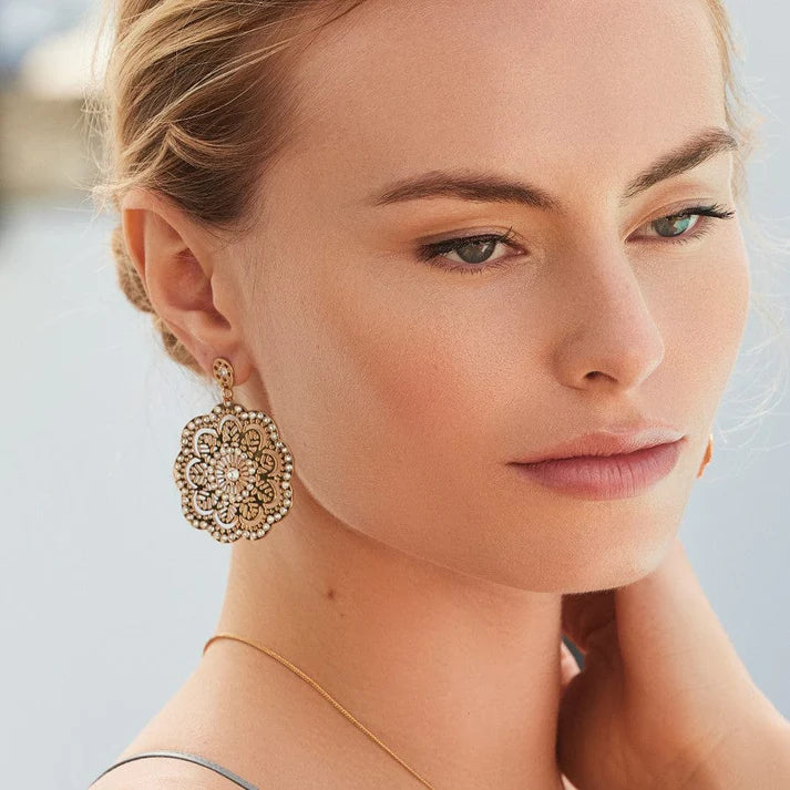 Brighton Bella Lace Post Drop Earrings for Women - Elegant Silver-Tone Dangle Earrings with Intricate Lace Design - Perfect for Weddings, Parties & Special Occasions
