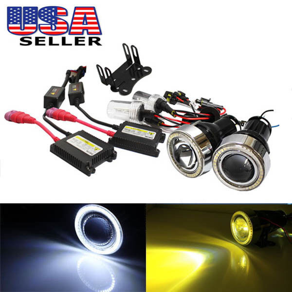 3 Projector Fog Light Lamps with 40 LED Halo Angel Eyes Rings & 3000K HID Combo Kit - Upgrade Your Car's Nighttime Visibility and Style for Safer Driving