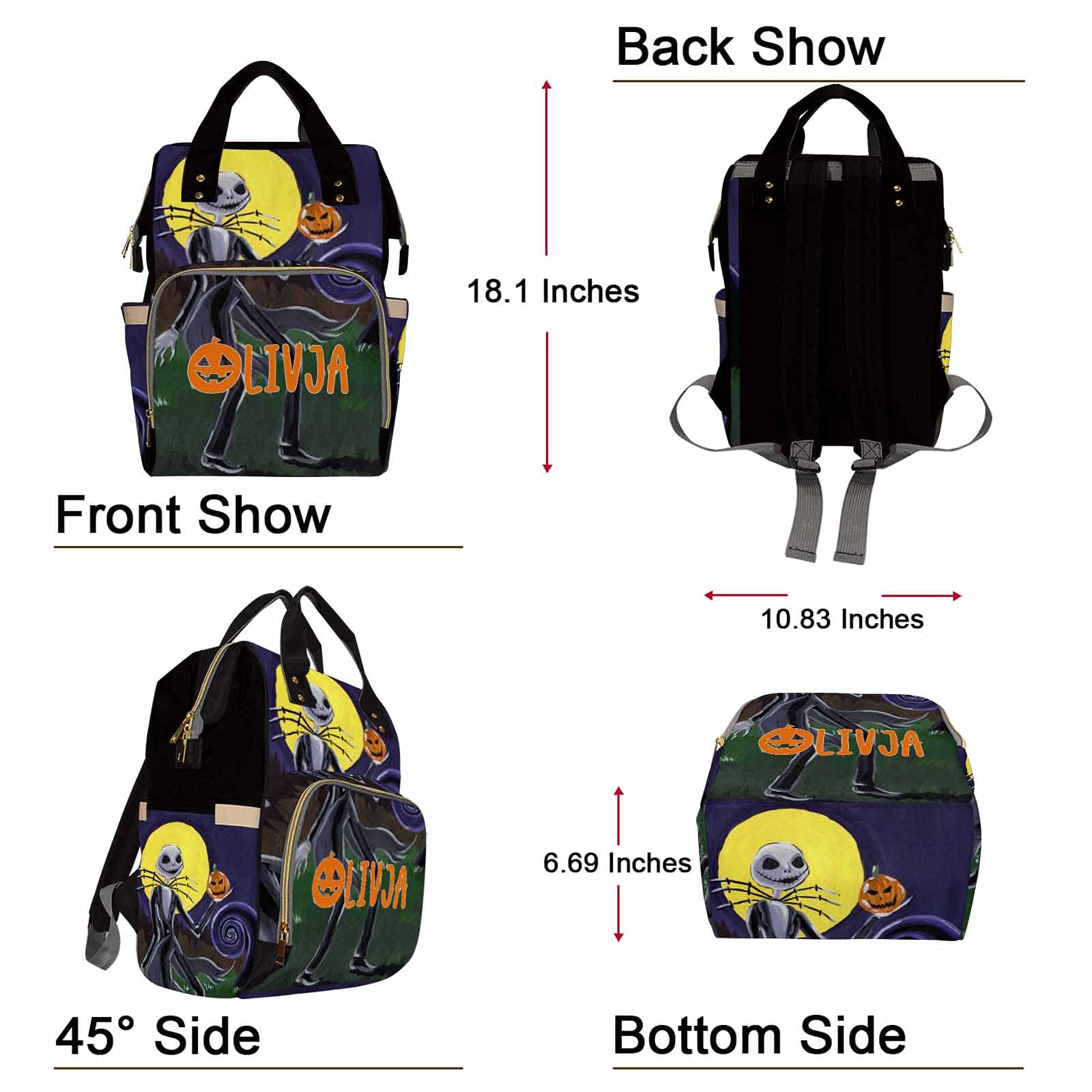 Personalized Halloween Diaper Backpack for Parents - Custom Nightmare Before Christmas Baby Bag for Newborn Boys & Girls - Daycare Diaper Bag - Perfect Baby Shower Gift for Mom - Great for Trick-or-Treating, Travel & Daily Use