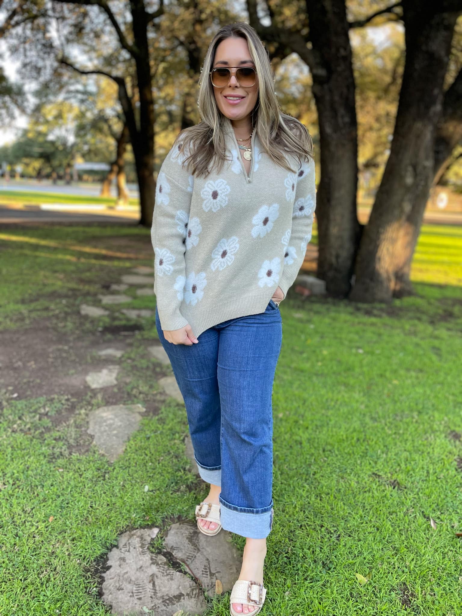 PREORDER: Stylish Flower Powered Half Zip Sweater for Women - 4 Trendy Colors | Perfect for Casual Outfits, Spring Layering & Outdoor Activities