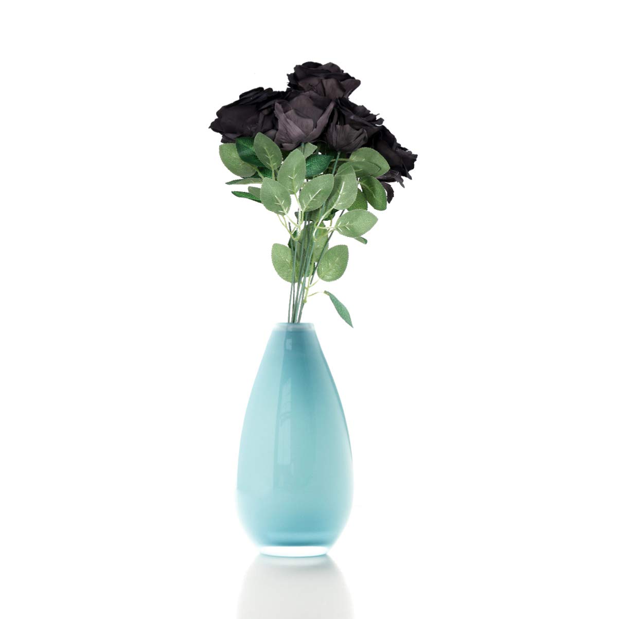 ARTIBETTER 7-Head Black Artificial Silk Rose Bouquet with Leaves - Fake Flower Arrangement for Wedding Centerpieces, Home Decor, Vase Fillers (Perfect for DIY Wedding Decorations, Table Centerpieces, and Home Styling)