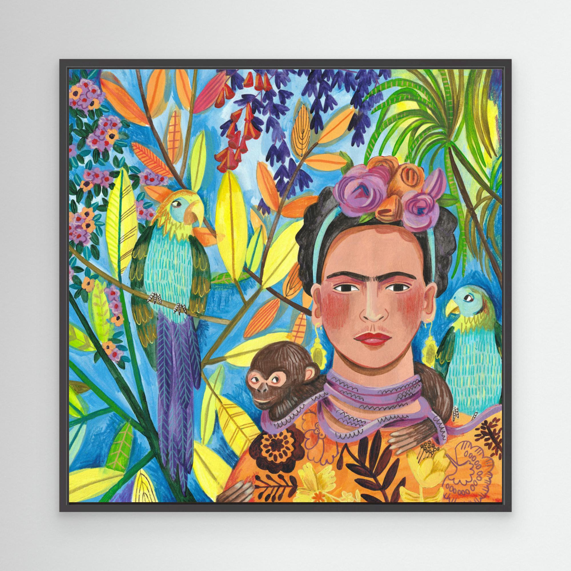 Frida and Her Parrots Canvas Print by Caroline Bonne Müller - Vibrant Wall Art for Living Room, Bedroom & Office Decor