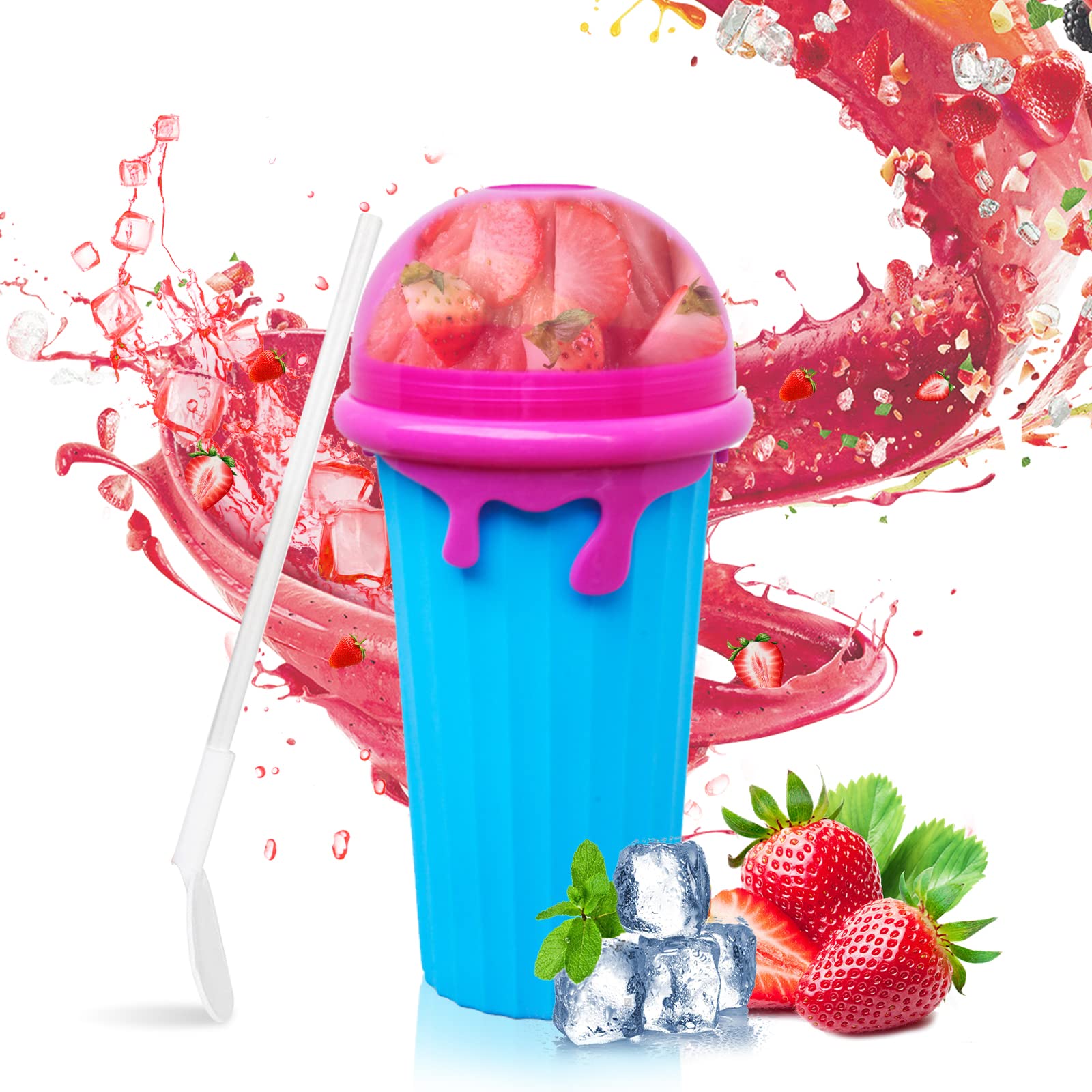 MEKAFU 500ml Slushy Maker Cup - Double Layer Squeeze Smoothie Cup with Straw & Spoon - Quick Frozen Magic Cup for DIY Homemade Ice Drinks - Perfect for Kids, Family & Summer Parties - Great for Backyard BBQs, Pool Parties & Hot Summer Days