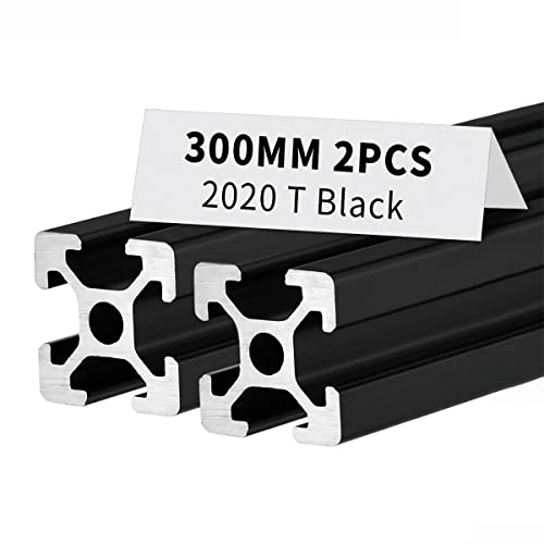BELLA BAYS 2-Pack 300mm (11.81 inch) 2020 T-Slot Aluminum Extrusion - Black Anodized European Standard Linear Rail Guide Frame for 3D Printer, Laser Engraving Machine & CNC Workbench | DIY Projects & Industrial Applications