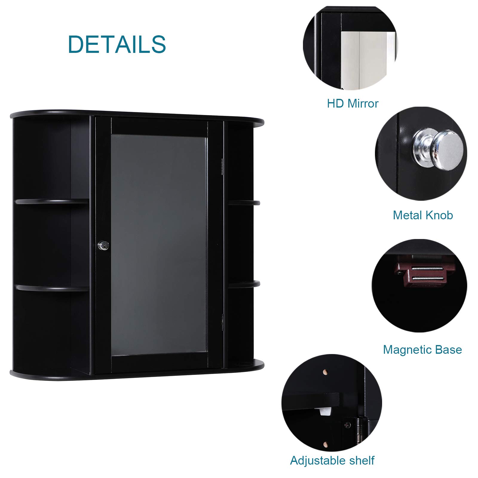 Iwell Bathroom Medicine Cabinet with Mirror - Wall Mounted Vanity Storage Organizer for Small Spaces, Black - Perfect for Bathroom, Bedroom, or Entryway Organization