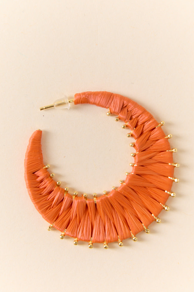 Orange Raffia Wrapped Hoop Earrings - Handmade Boho Chic Statement Jewelry for Women | Perfect for Summer, Beach, and Festival Outfits