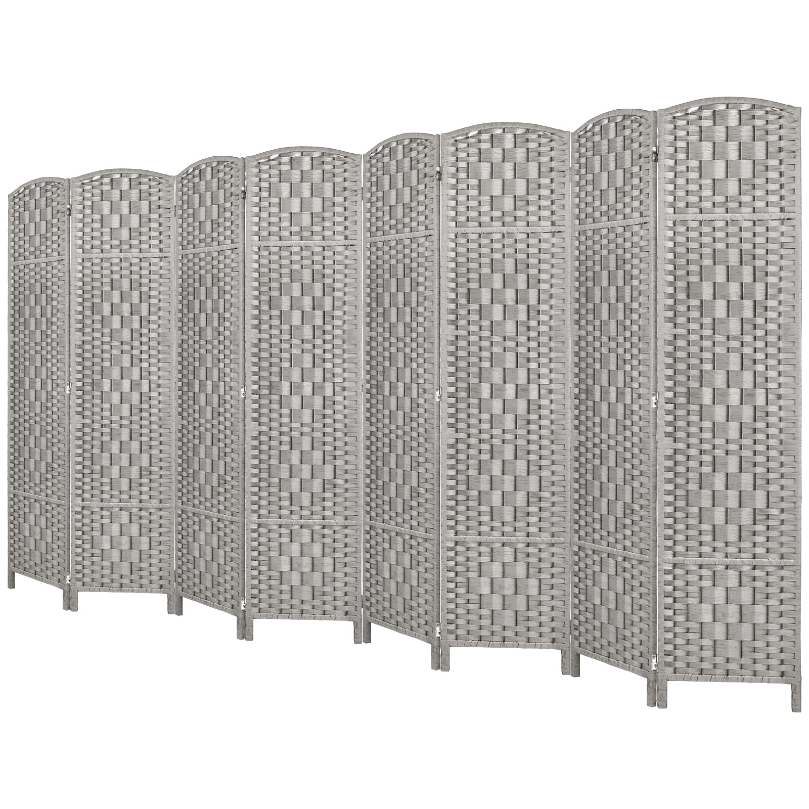 6ft Room Divider Folding Privacy Screen - 8 Panel Space Separator for Home & Office, 16in Wide Grey Partition Wall for Bedroom, Living Room & Studio Use