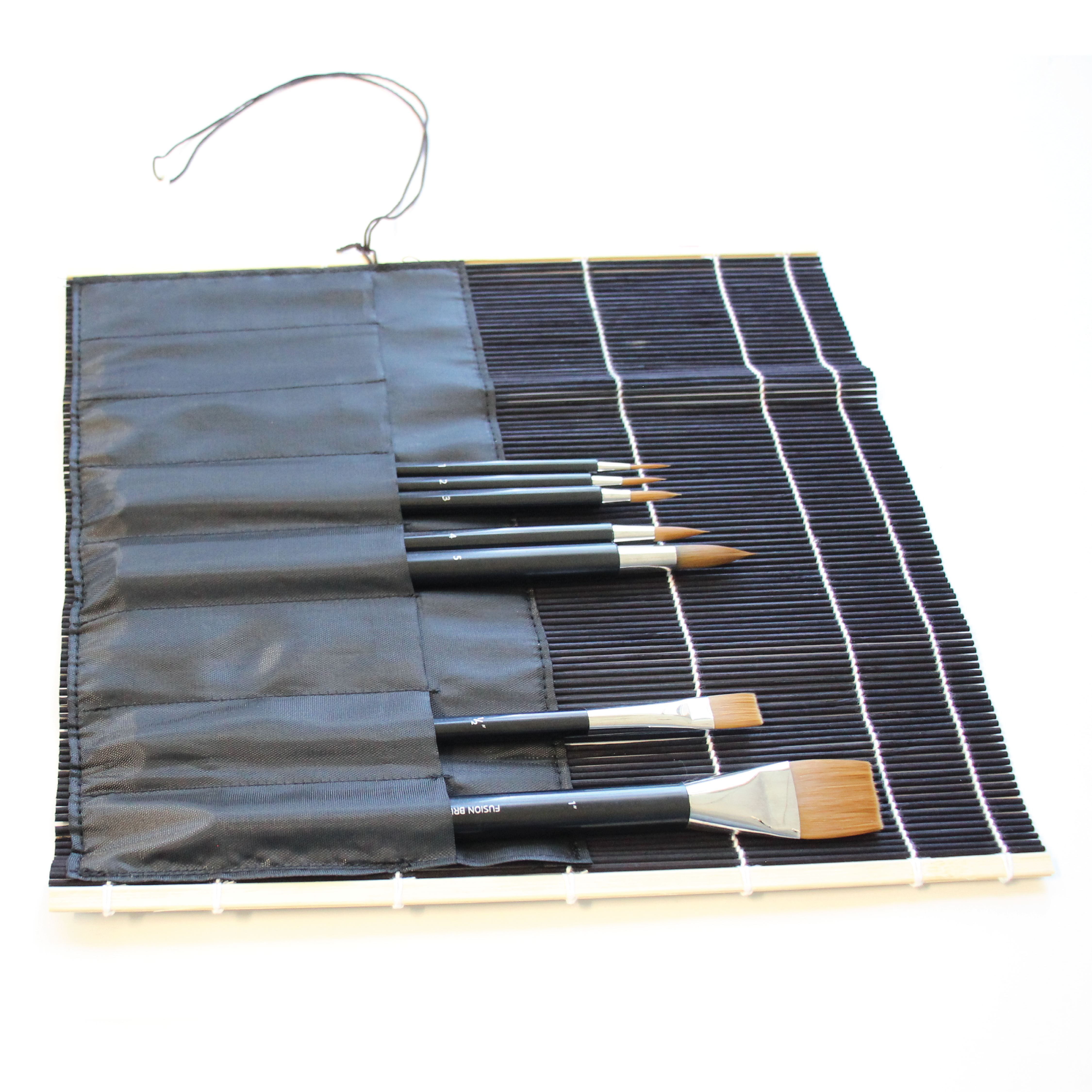 Bamboo Roll Up Brush Holder with Pockets - Portable Makeup Brush Organizer for Travel, Black (FM4B) | Perfect for Artists, Makeup Lovers & On-the-Go Professionals