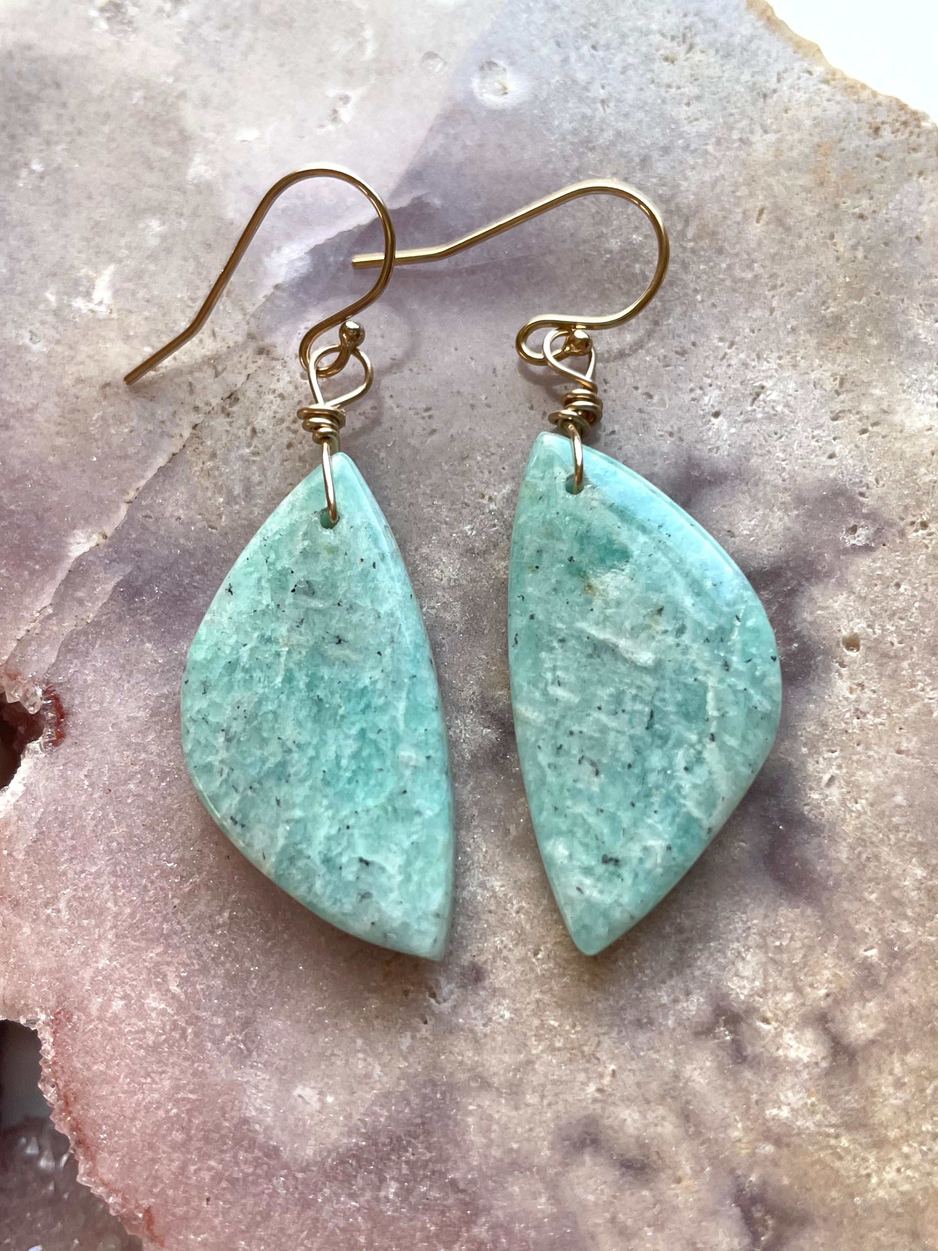 Amazonite Dangle Earrings in Gold Fill - Elegant Handmade Jewelry for Women, Perfect for Parties, Weddings & Everyday Wear