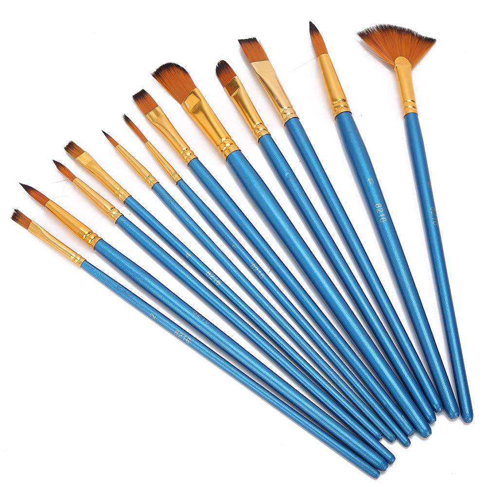 12Pcs Professional Oil & Acrylic Paint Brush Set - Artist Quality Gouache & Watercolor Brushes for Canvas Painting, DIY Art Projects (Blue) - Perfect for Beginners, Students & Professional Artists