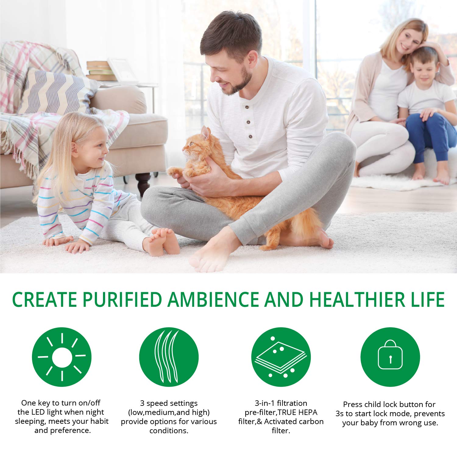 HEPA Air Purifier for Home - 99.97% Removal of Dust, Pollen, Pet Hair & Smoke | Ultra Quiet 25dB Bedroom Air Cleaner | Eliminates Allergies, Odors & Mold | Perfect for Smokers, Pet Owners & Allergy Sufferers (White) - Ideal for Bedrooms, Living Rooms & Offices