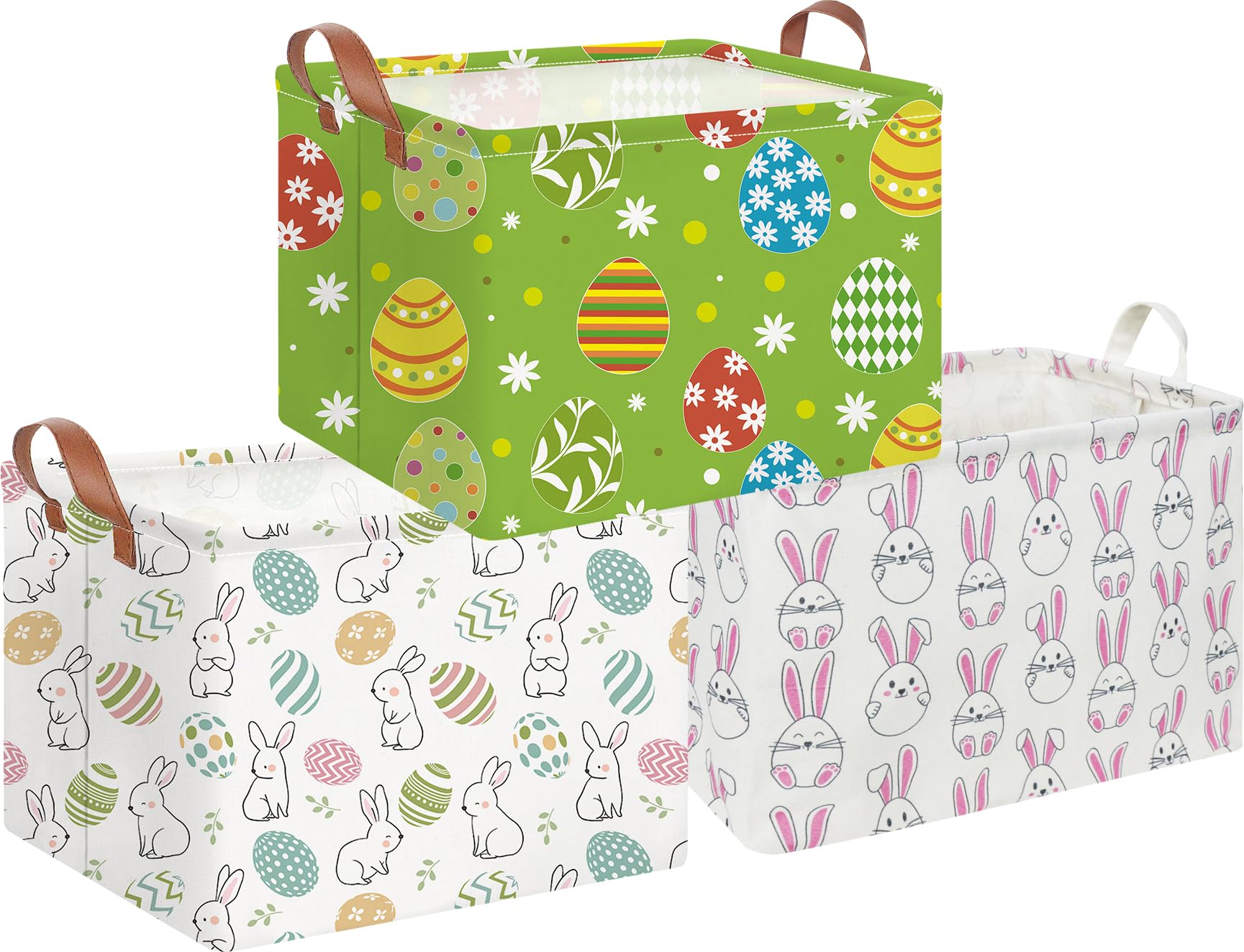 Easter Egg Gift Basket with Handles - 3 Pack Rectangle Storage Organizer for Kids Toys & Books, Cute Room Decor - Perfect for Easter Gifts, Party Favors & Home Organization