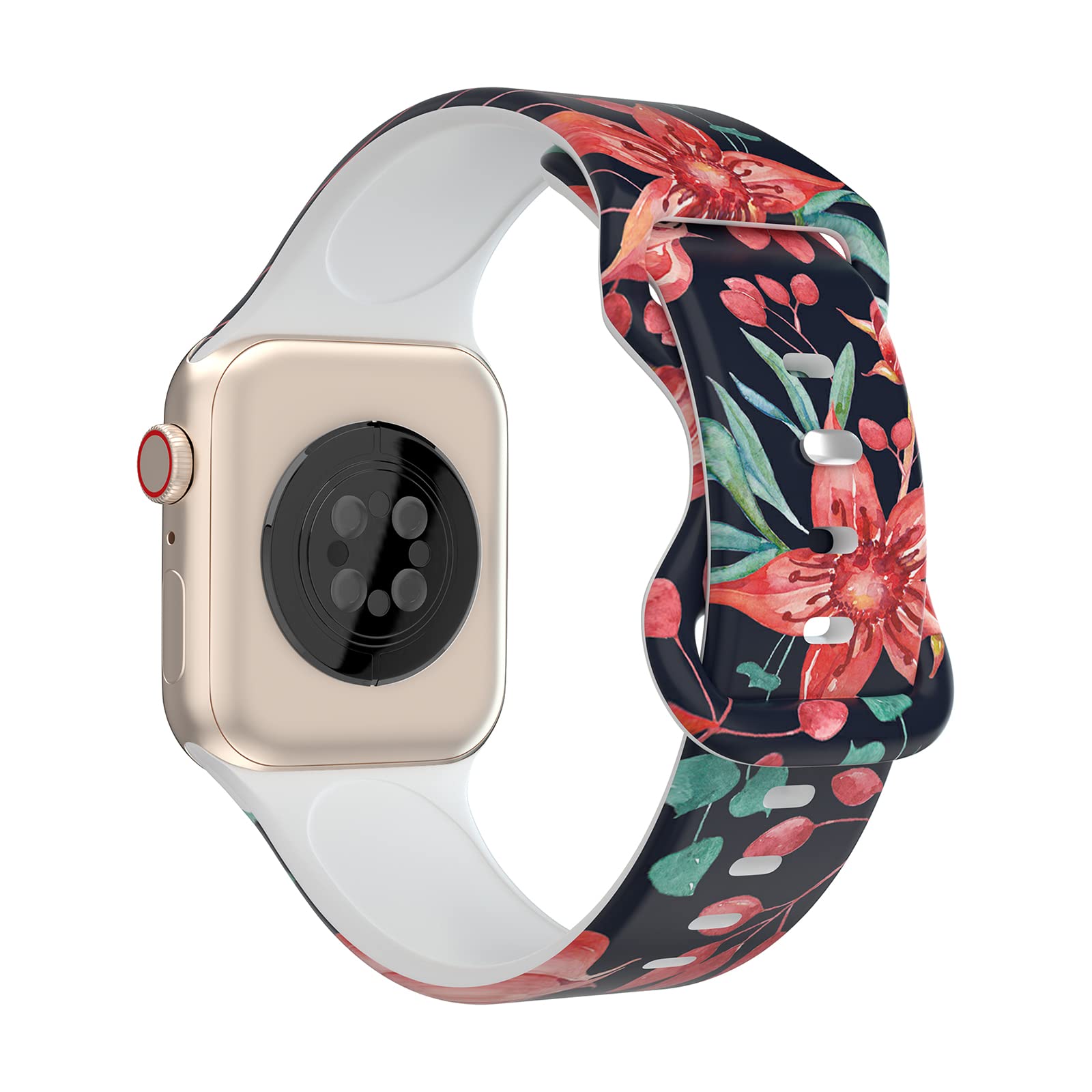 Floral Apple Watch Band for Women & Men - Soft Silicone Sport Replacement Strap with Flower Design (38mm 40mm 41mm 42mm 44mm 45mm) - Breathable Slim Wristband Compatible with iWatch Series SE 7 6 5 4 3 2 1 - Perfect for Workouts, Daily Wear & Fashion Accessories
