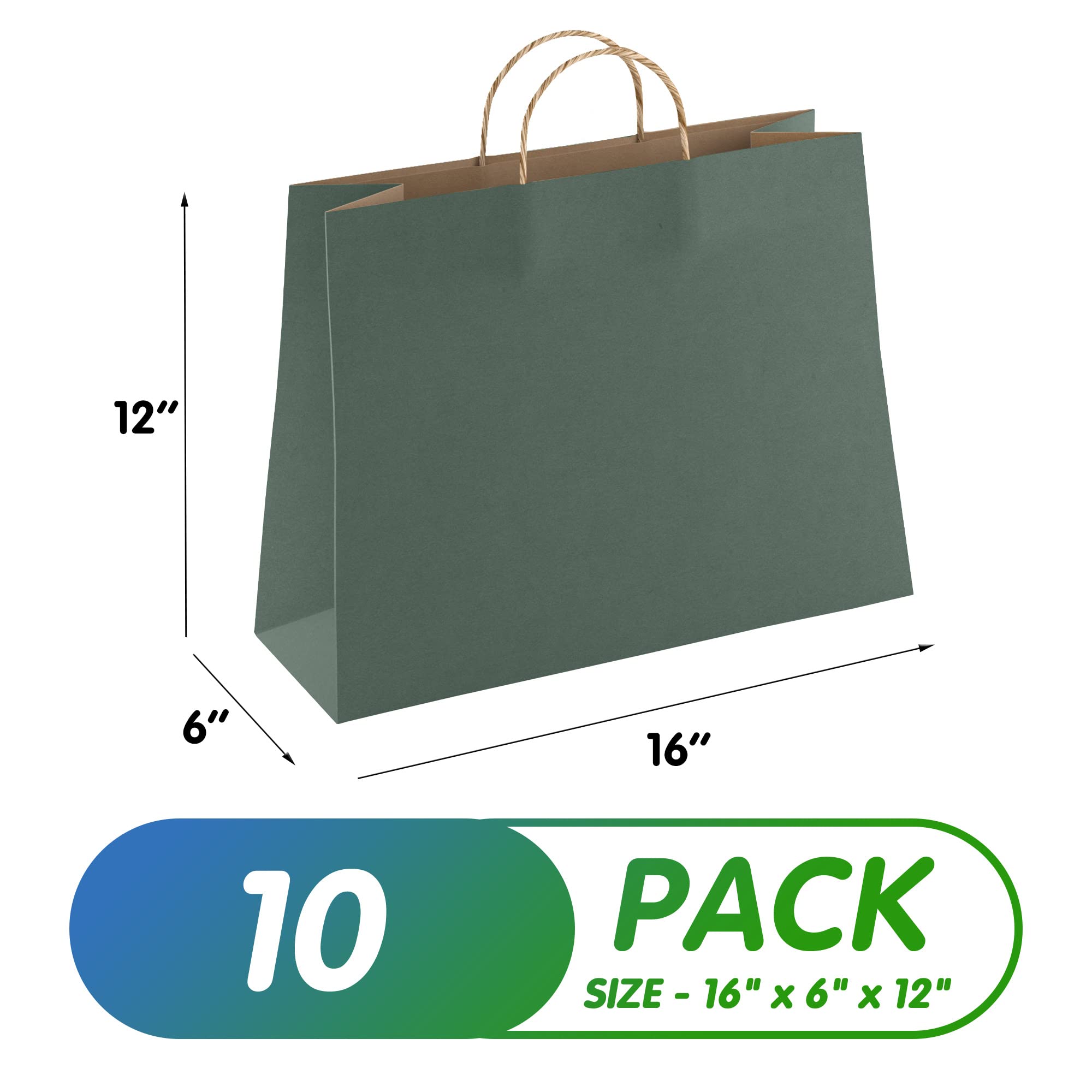 Dark Teal Kraft Paper Bags with Handles - 16x6x12 Inch - Pack of 10 - for Wedding Favors & Gifts