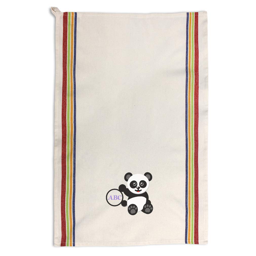 Personalized Monogram Kitchen Towels with Cute Panda & Wild Animal Designs - Multi Stripe Dish Towels for Cleaning, Drying, and Decorating Your Modern Kitchen