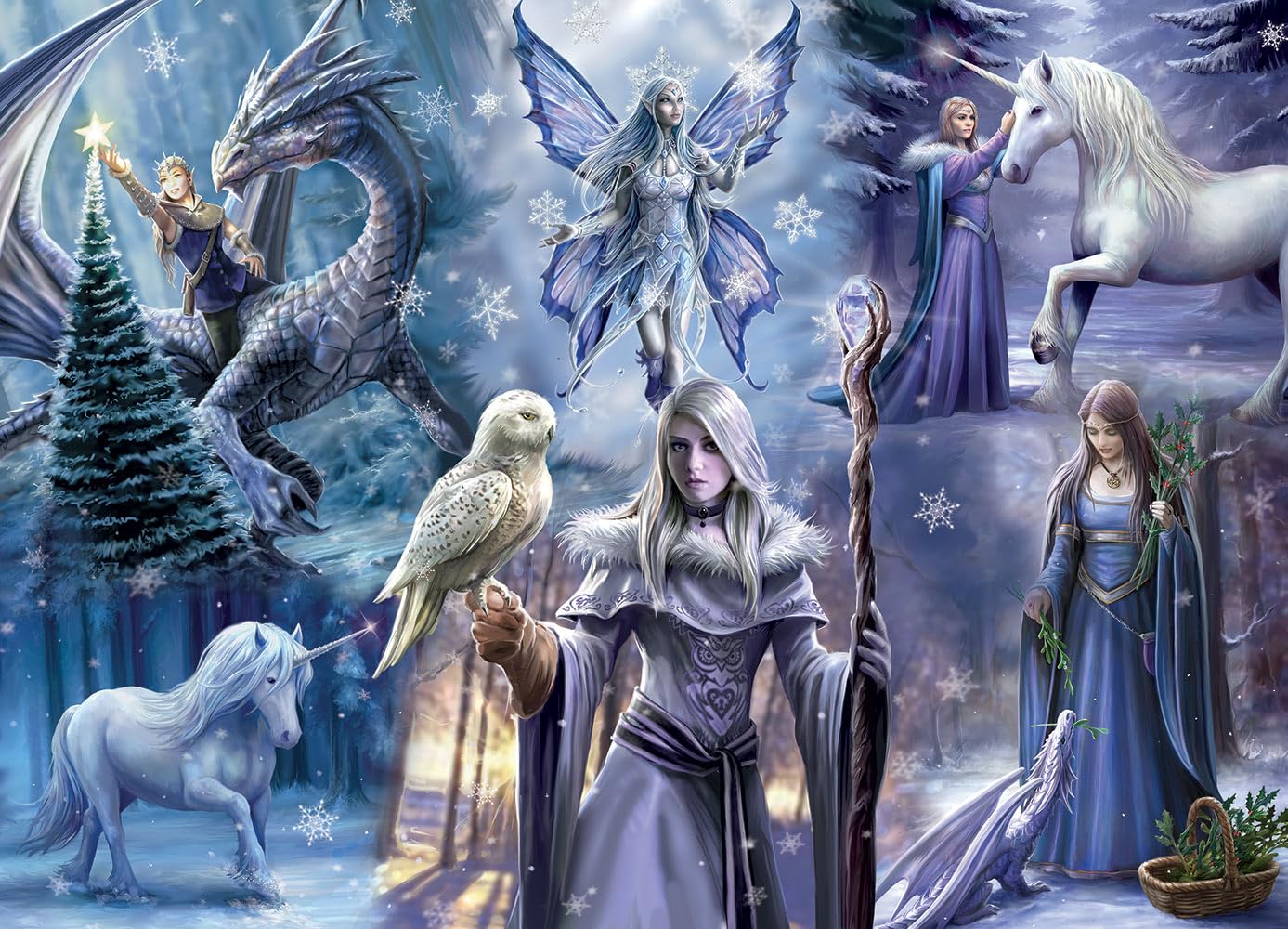 Bluebird Puzzle - Winter Fantasy 1000 Piece Jigsaw Puzzle - Fairies, Dragons & Mythical Creatures in Winter - Adult Puzzle Made in France - Perfect for Family Game Night & Holiday Decor