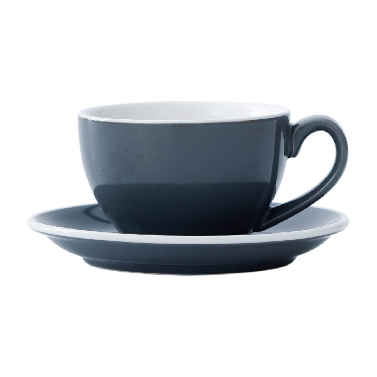 I.XXI Premium Ceramic Latte Mug with Saucer - 220ml (7.4oz) Coffee Cup Set - Elegant Grey Porcelain for Espresso, Cappuccino & Tea - Perfect for Home, Office & Cafe Use