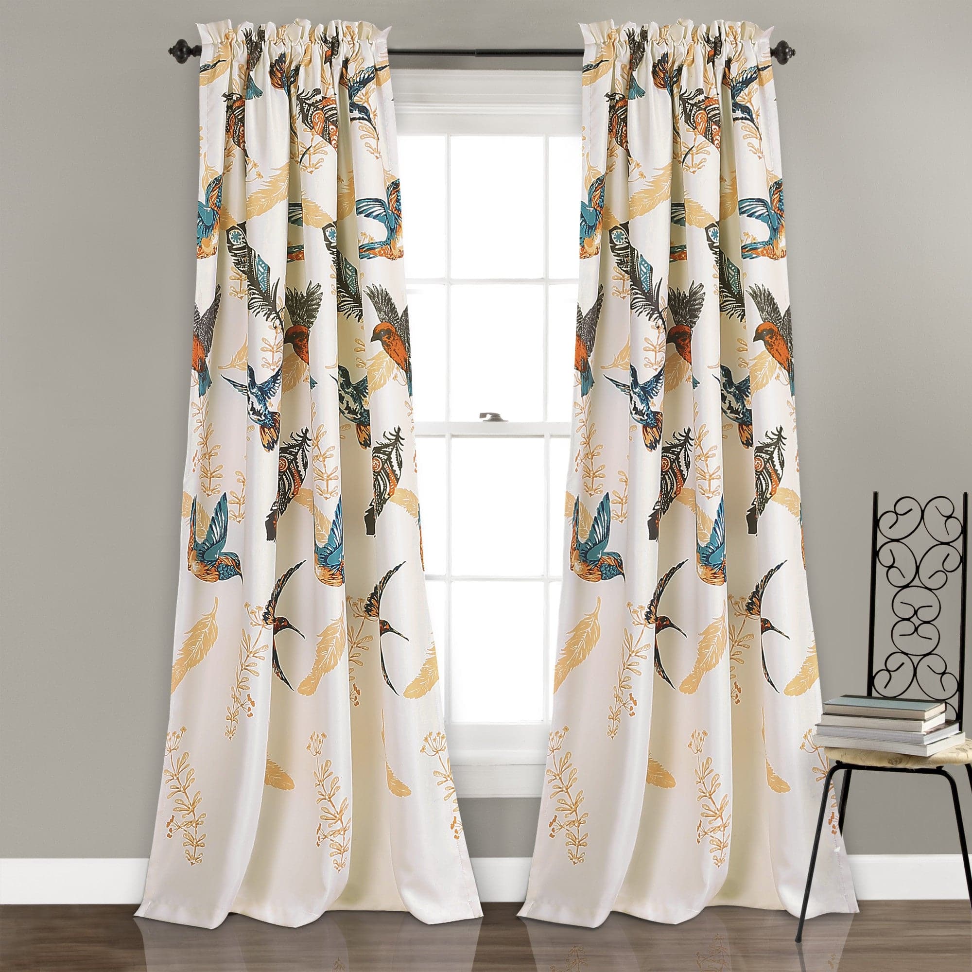 Bird Breeze Light Filtering Window Curtain Set - Sheer Curtain Panels for Living Room & Bedroom - Soft Sunlight & Privacy Protection - Home Decor for Windows 36x84 Inches
