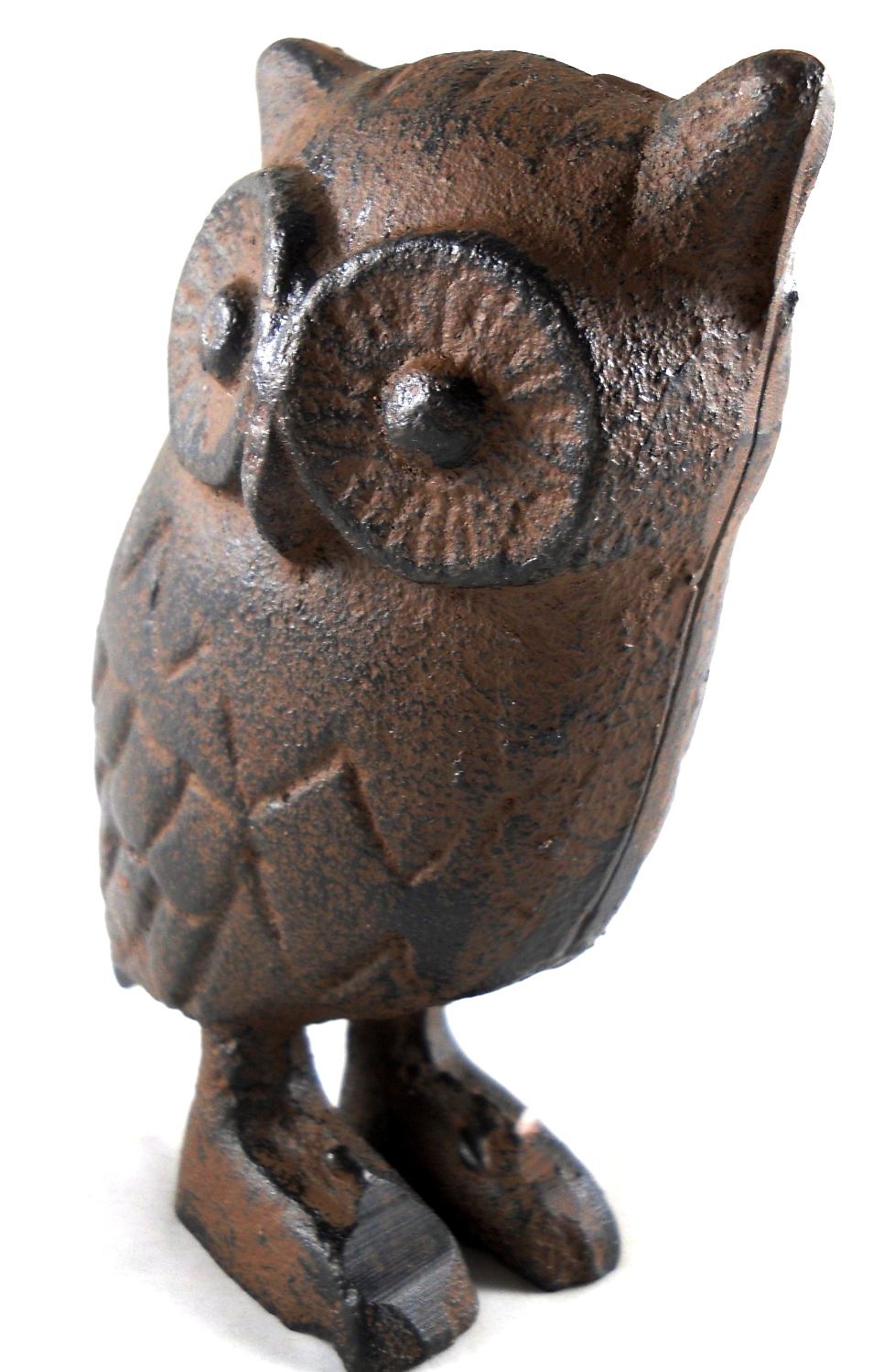 Handmade Cast Iron Owl Figurine Statue - 4.5 Inch Brown Decorative Garden Sculpture for Outdoor Patio, Home Decor & Gift Idea