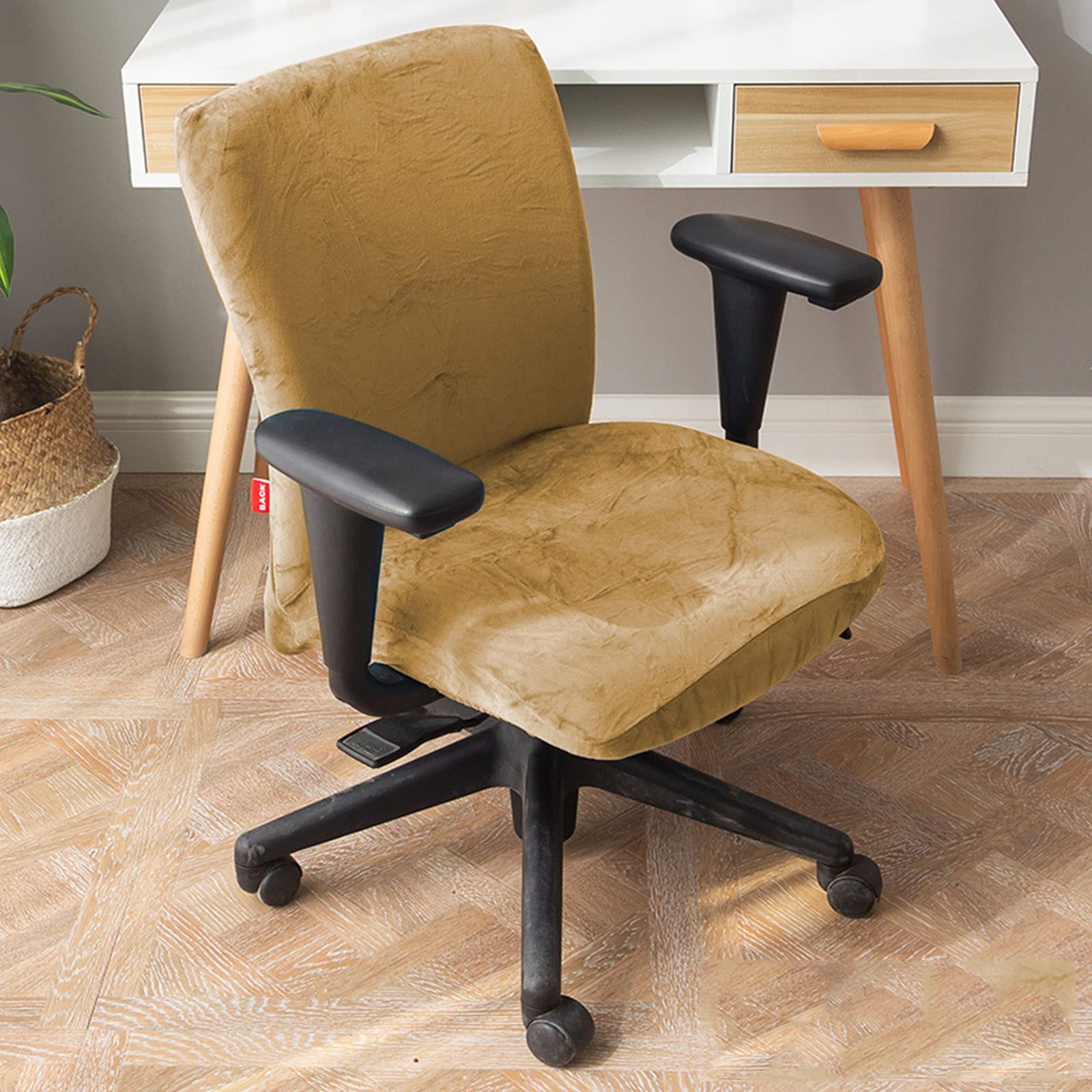 Velvet Office Chair Covers - Stretchable Computer Desk Chair Slipcovers for Swivel Chairs, Soft Washable Protector for Boss Chairs (Brown) | Perfect for Home Office, Gaming Setup & Conference Rooms