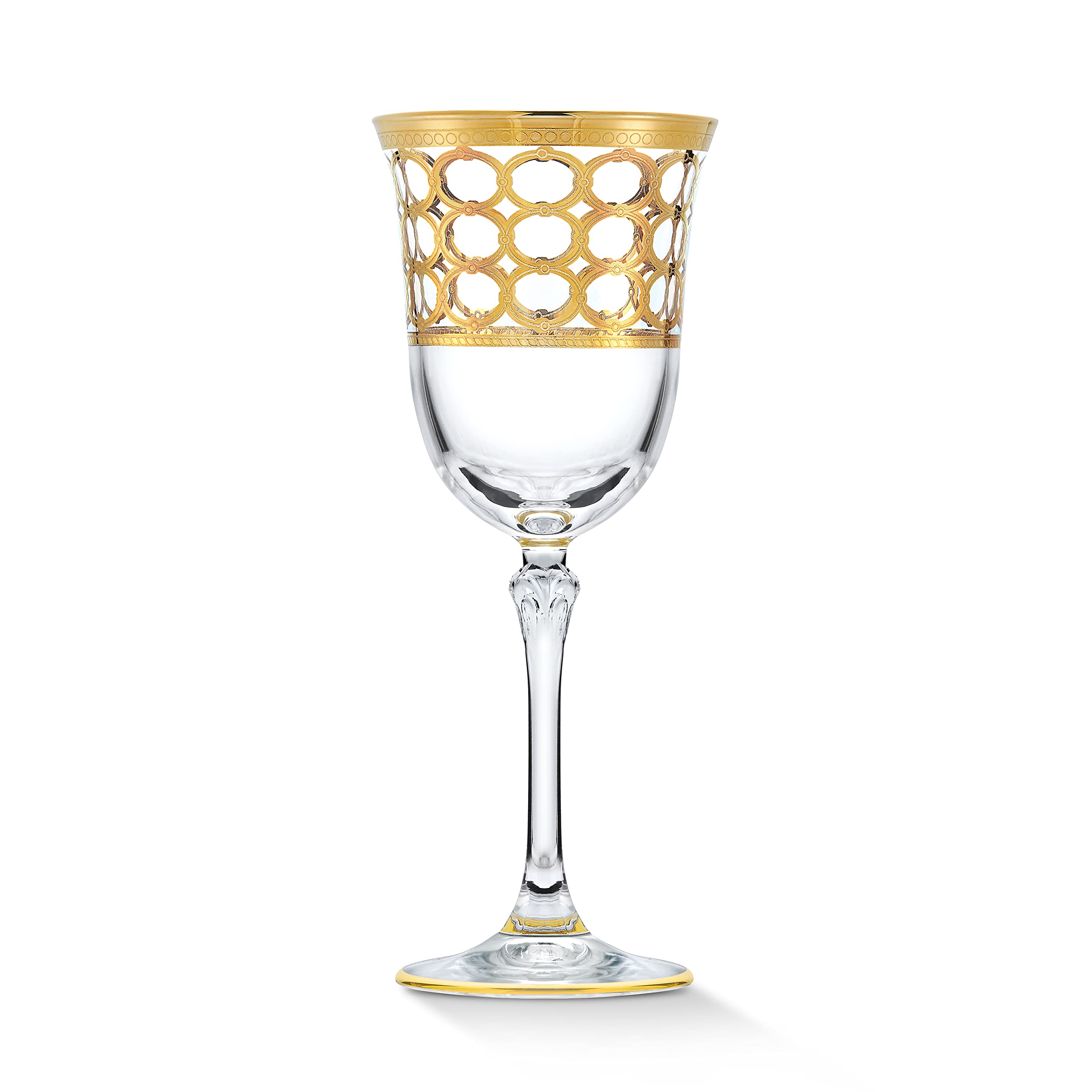 Elegant Modern Crystal Infinity Gold Ring Glassware Set of 4 - 7 oz White Wine Goblets for Parties, Weddings, and Special Events | Perfect for Hosting, Gifts, and Home Decor
